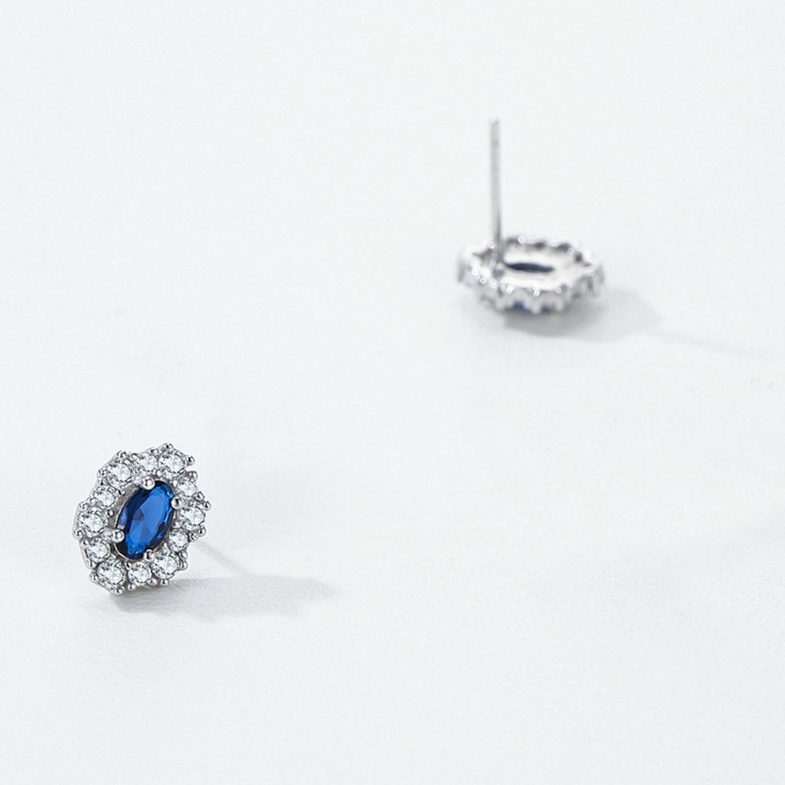 Pendientes de platino para mujer, diseño de flor con zafiro ovalado y moissanita, hipoalergénicos, para bodas