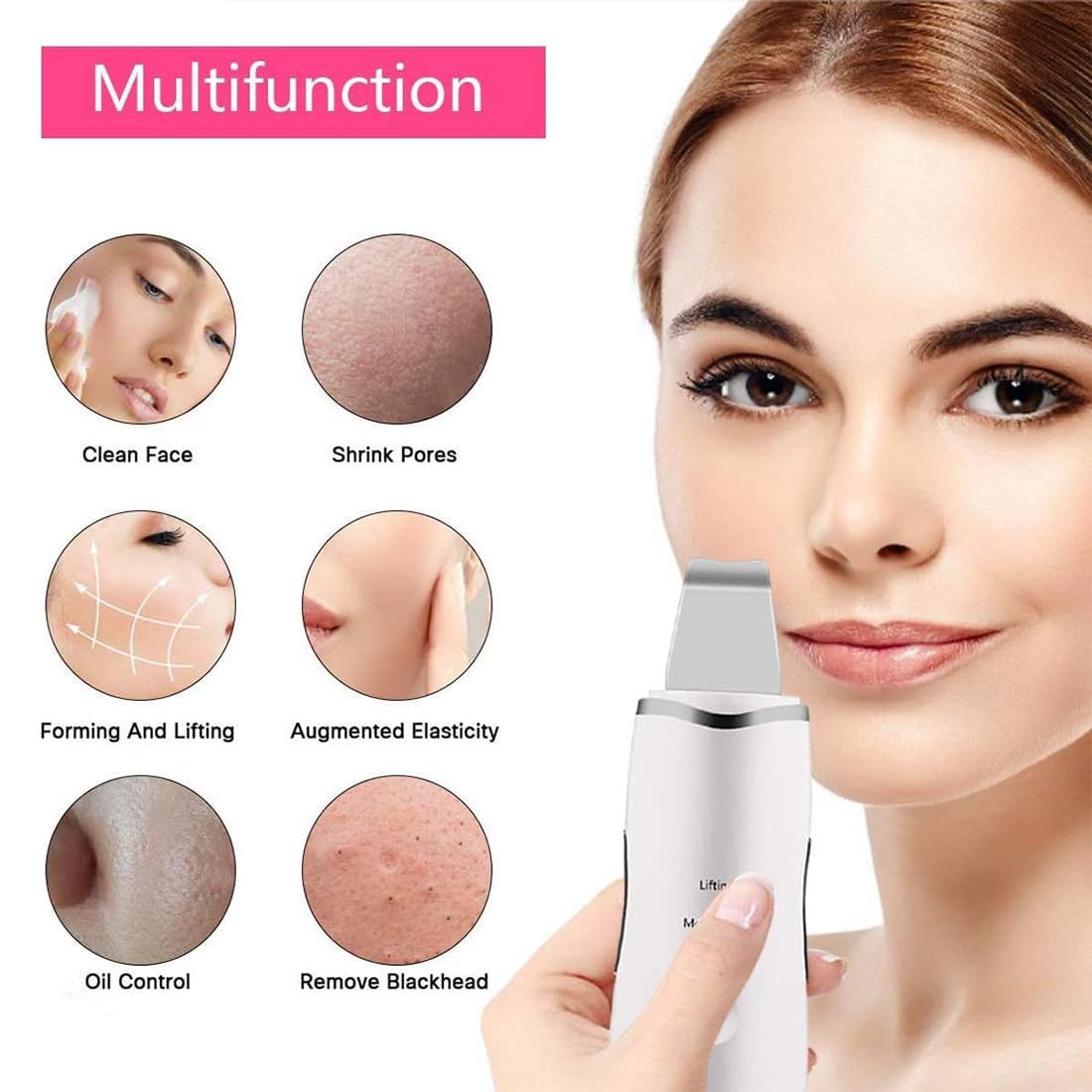 Depurador Ultrasónico De La Piel, Dispositivo Exfoliante, Limpiador Facial Y Removedor De Espinillas, Removedor De Arrugas, Extractor De Comedones Con 3 Modos, Recargable Por USB (Black)
