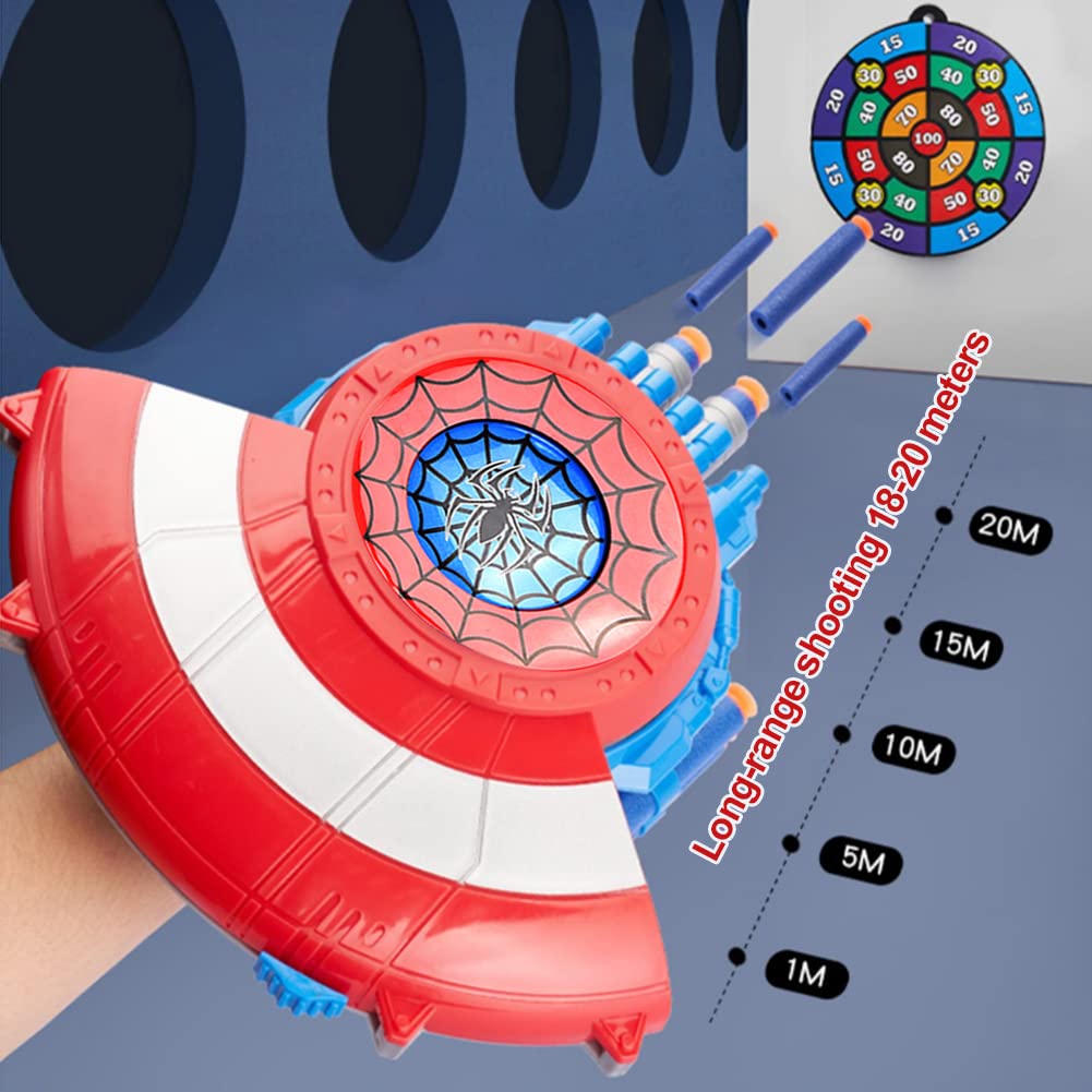 Lanciatore Scudo Captain Scudo Difensivo e Scudo Launcher, Launcher di Eroe, Scudo Morbido Bullet Lanciatore Giocattolo Accessorio Cosplay Regalo per Bambini