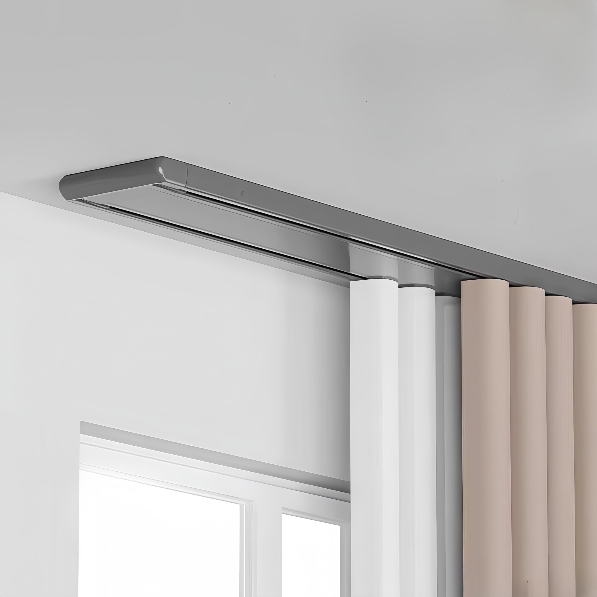 Doble riel silencioso de aluminio para sala de estar y dormitorio, diseño de agujero de perforación, riel deslizante para montaje en techo y pared