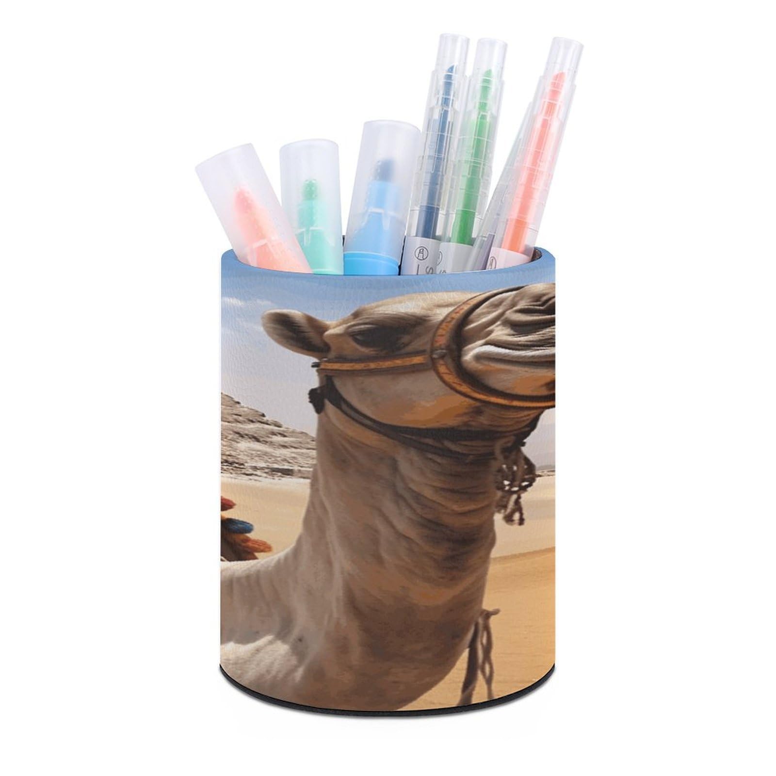 VstaDank Pyramid Camel Pen Holder Leather Pencil Cup Round Pencil Holder for Desk Organizer Personalized Pen Cup Fashion Pen Organizer Makeup Brush Holders for Office Home&Gift