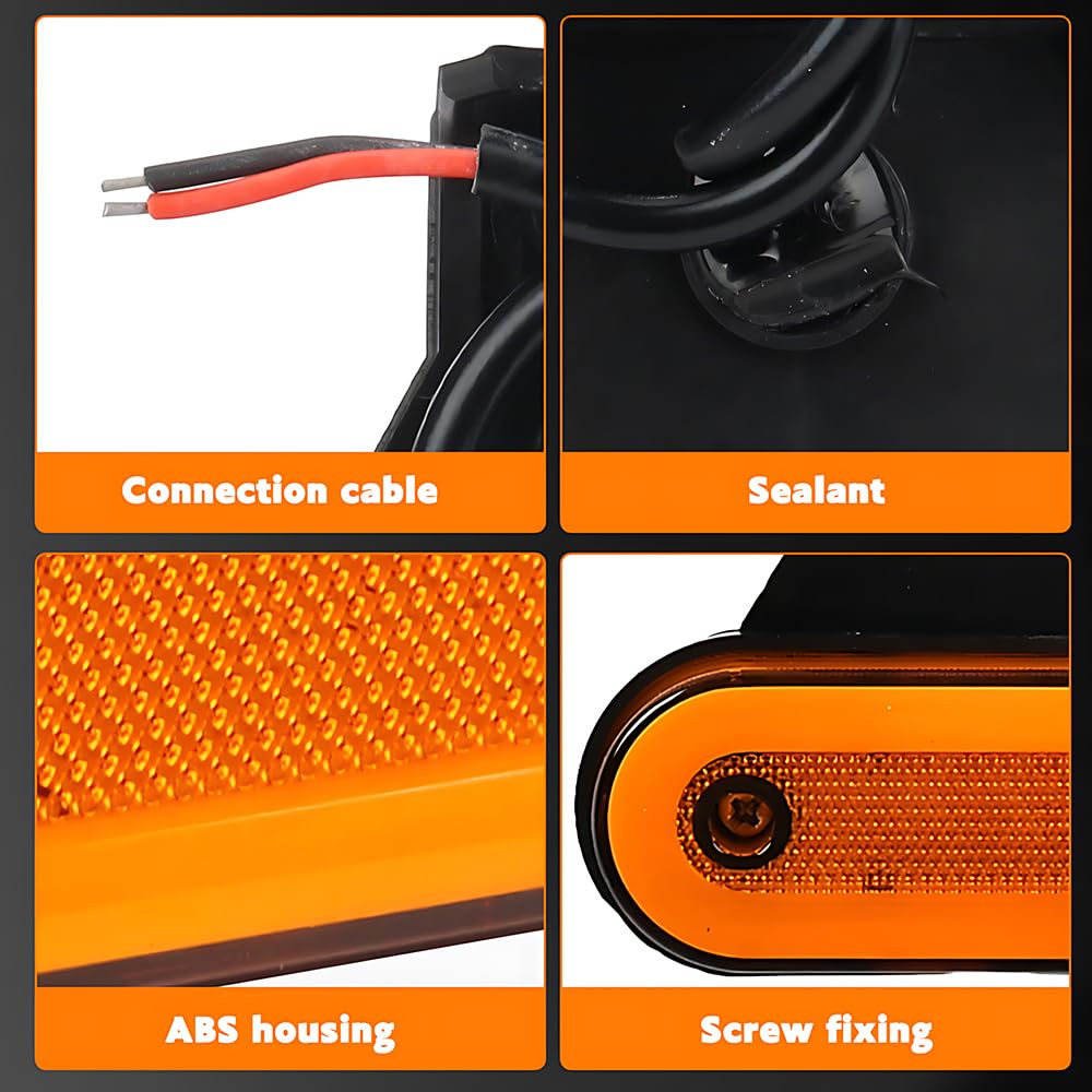 Feux de Gabarit LED 12V / 24V, 6Pcs LED Feux de Marquage Latéral, Feux de Position Lumière Universel avec Supports en Caoutchouc pour Remorque Camion RV Caravan (Jaune)