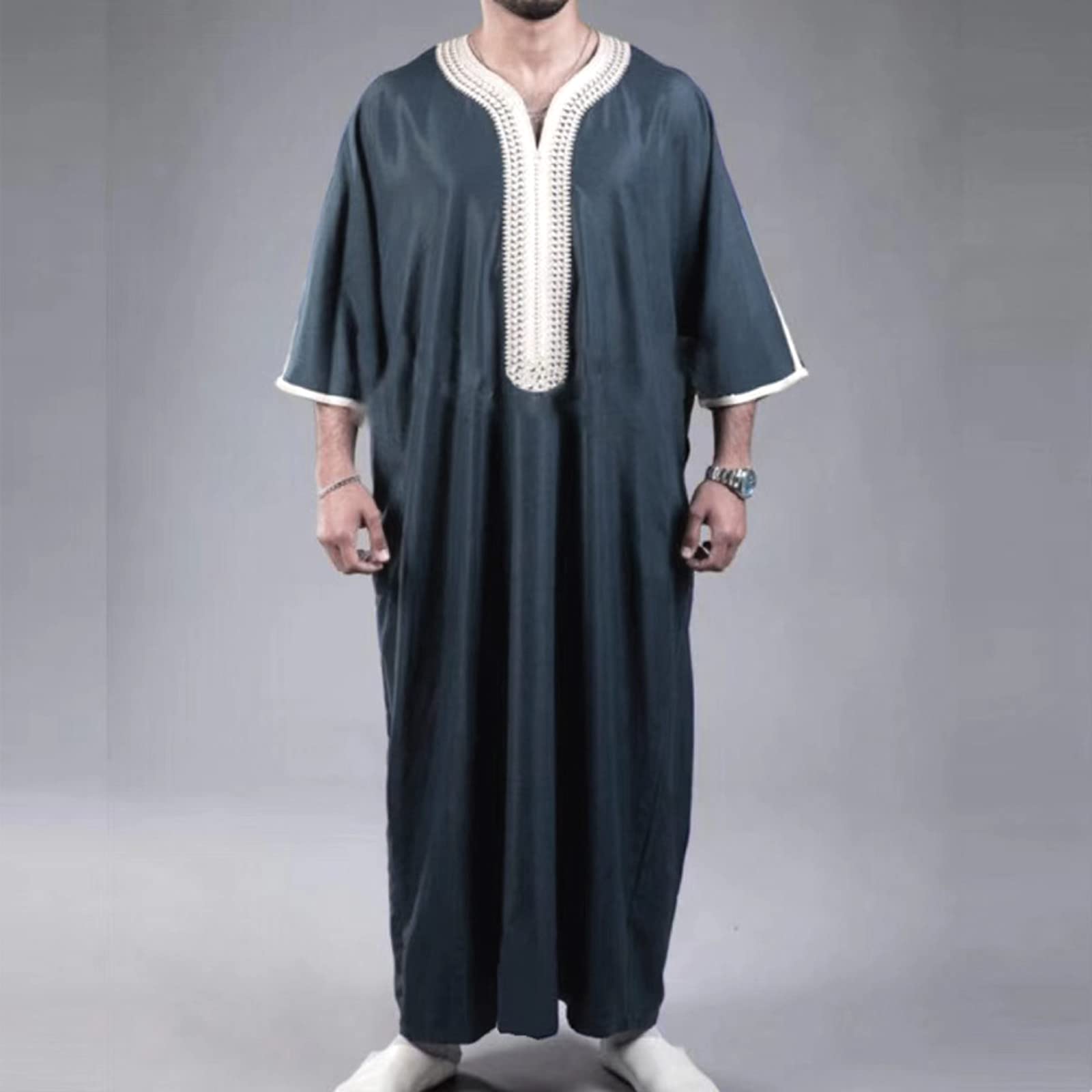 Vestido musulmán para hombre túnica caftán oriente medio saudita árabe túnicas turcas vestidos tóbe hombres ropa de oración impresión bolsillos vestidos manga larga falda musulmana