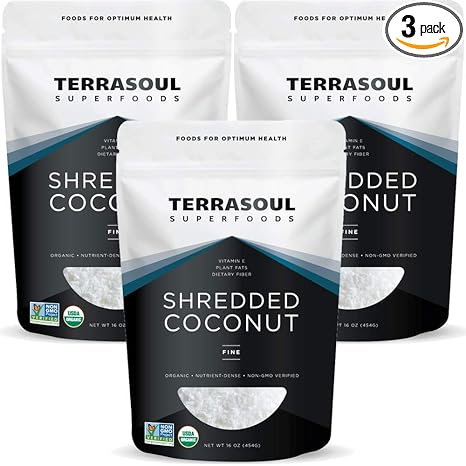 Terrasoul Superfoods Organic Coconut Flakes, 3 Lbs (3 Pack) - Finely Shredded | Macaroon Cut