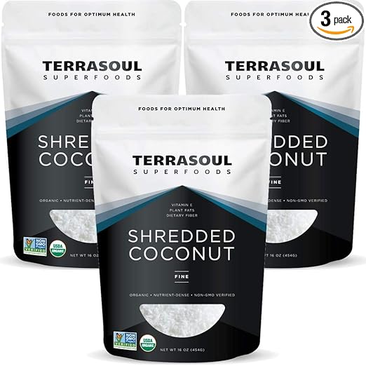 Terrasoul Superfoods Organic Coconut Flakes, 3 Lbs (3 Pack) - Finely Shredded | Macaroon Cut