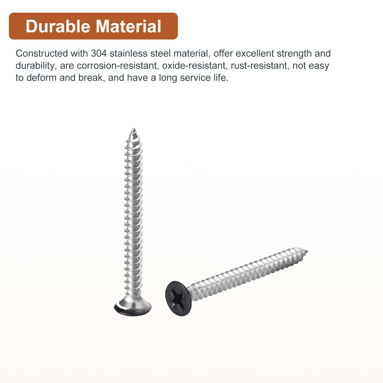DTGN 100Pcs #6x1-1/2" Flat Head Wood Screws, 304 Stainless Steel Black Phillips Self Tapping Screws - Image 3