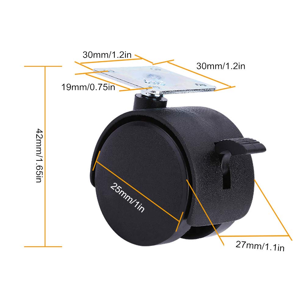 Ruote girevoli per impieghi gravosi, Set di 4 Ruote in Nylon per mobili, sedie da Ufficio, divani e scrivanie, Design a Doppia Ruota, capacità di carico di 50 kg, Pezzi di Ricambio