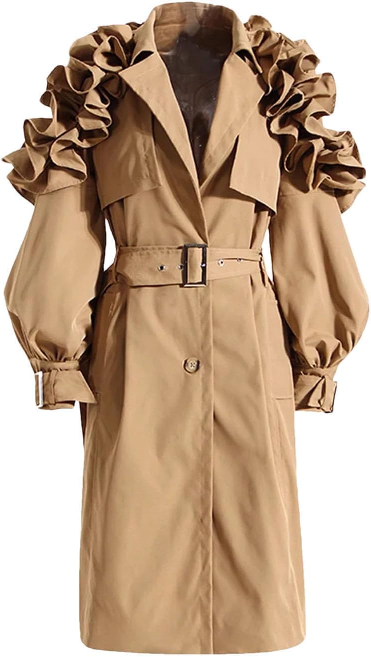 Spring Autumn Long Black Khaki Trench Coat For Women