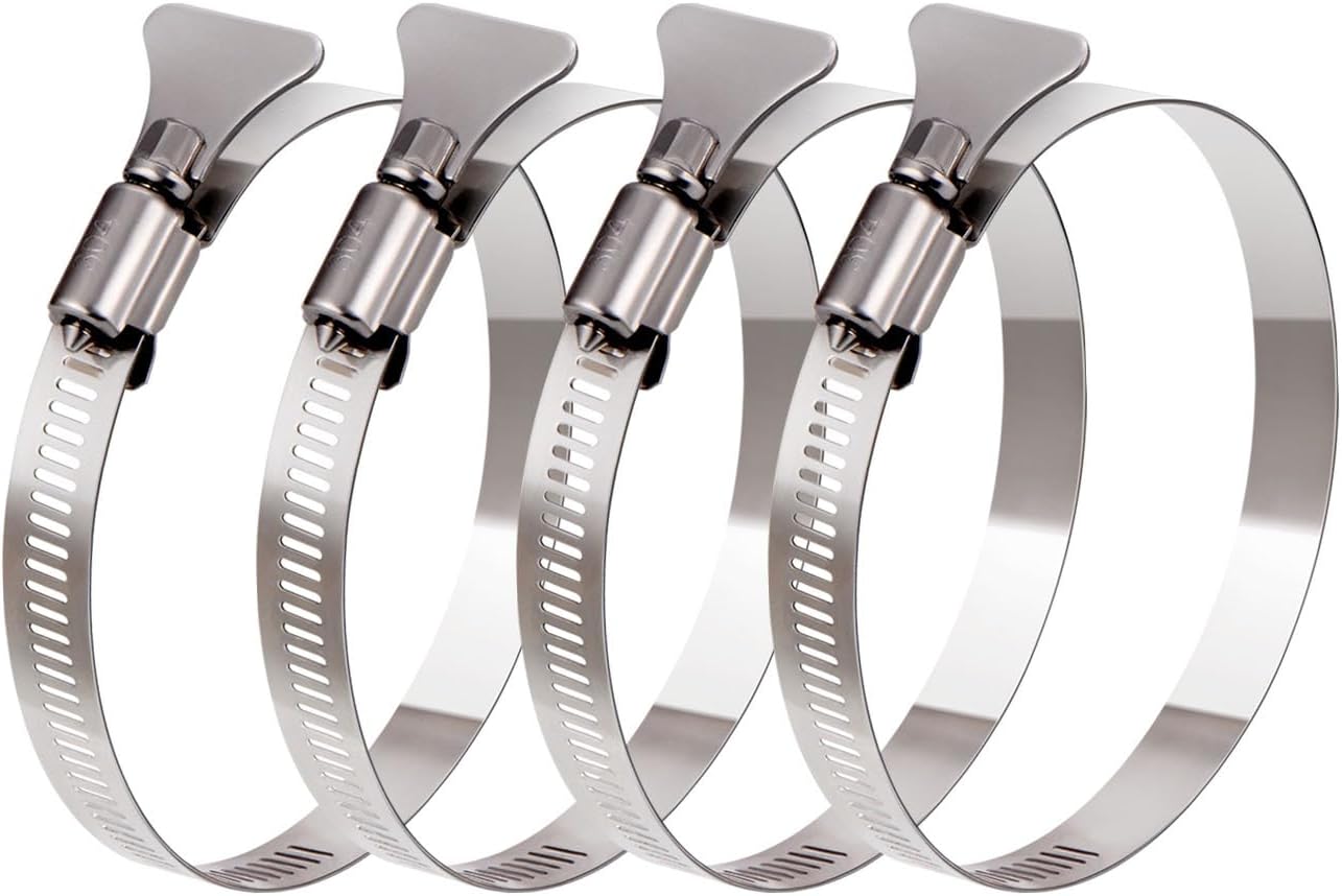 4 Pack 3 inch Hose Clamp, Adjustable 2 1/2"-3 1/2" Diameter 304 Stainless Steel Easy turn thumb Screw Worm Gear Hose Clamps For Securing Hose, Dryer, Automotive and Mechanical Applications