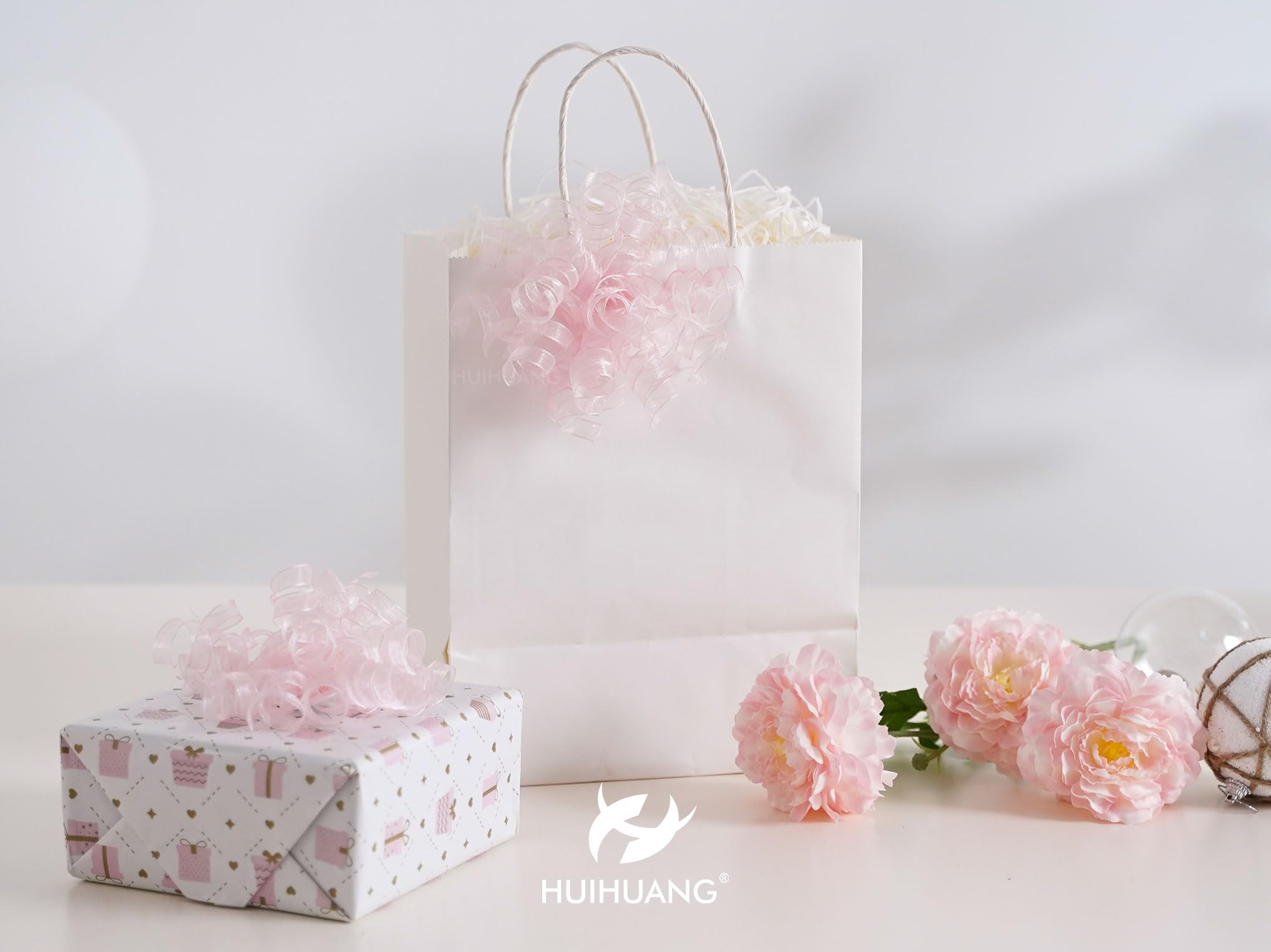 HUIHUANG Rosa Schleifen zum Verpacken von Geschenken, rosa gelockte Geschenkschleifen, 12,7 cm x 8 Stück, selbstklebende gelockte Schleife für Geschenke, Papiertüten, Babyparty-Geschenke