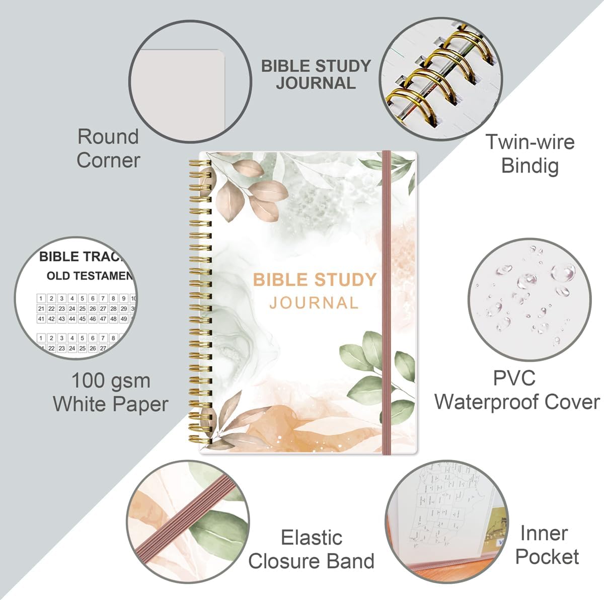 Heveboik Bible Study Journal – Church Notes Notebooks – Note Taking & Journaling Kit, 5.8" x 8.5", Rose Leaf - Image 2