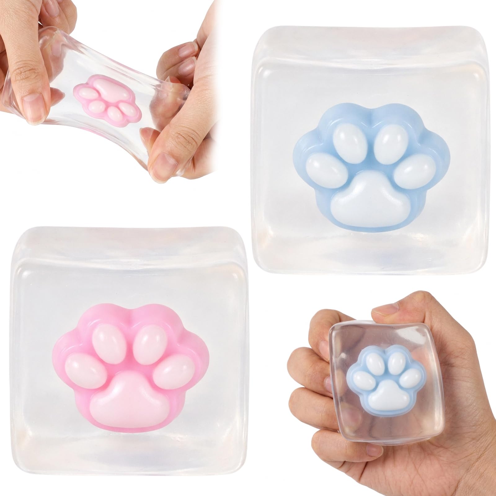 Squishy Cube, Fidget Toys Adults, 2 PCS Blue and Pink Cat Paw Ice Cube Squishy, Soft Slow Rebound Cube Squishy for Stress Relief, Squishy Toys for Adults Rebounding Help for Stress Relief and Focus