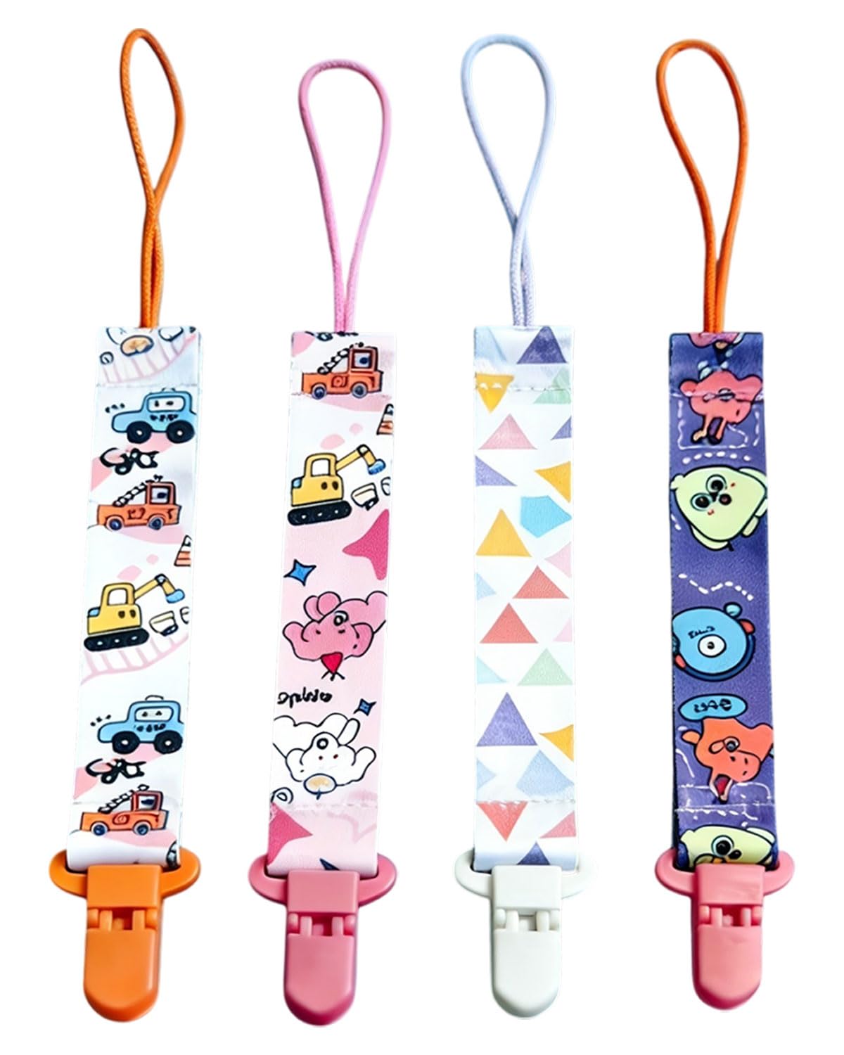 LEEQBCR 4 Pcs Chupetero de clip para Bebé,Ajustable Cadena para Chupete Bebe,Cadena de Chupetes para niños y niñas,Diseño de Una Pieza,Sin BPA,Protege a tu bebe