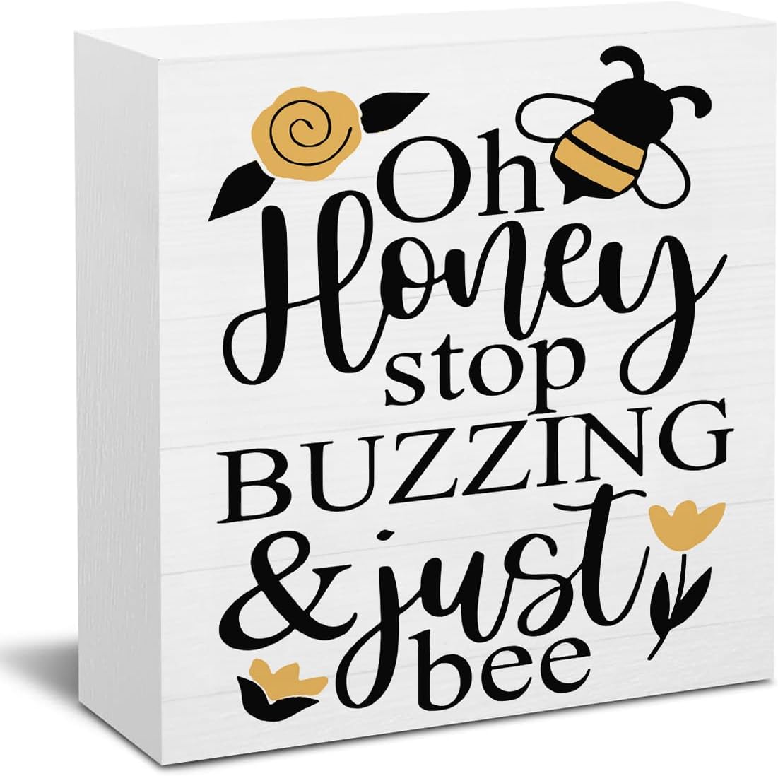 Summer Bee Sign Decor Bee Decorations for Home Oh Honey Wooden Box Sign Desk Accessories Home Office Bedroom Bathroom Teacher Classroom Decor 5 X 5 Inch