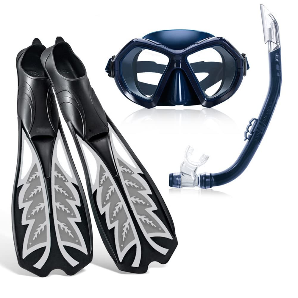 Ensemble de lunettes de plongée avec tuba sec pour hommes et femmes Ensemble de palmes de plongée libre Masque de plongée sous-marine en verre trempé antibuée Miroir réglable Palmes de plongée av