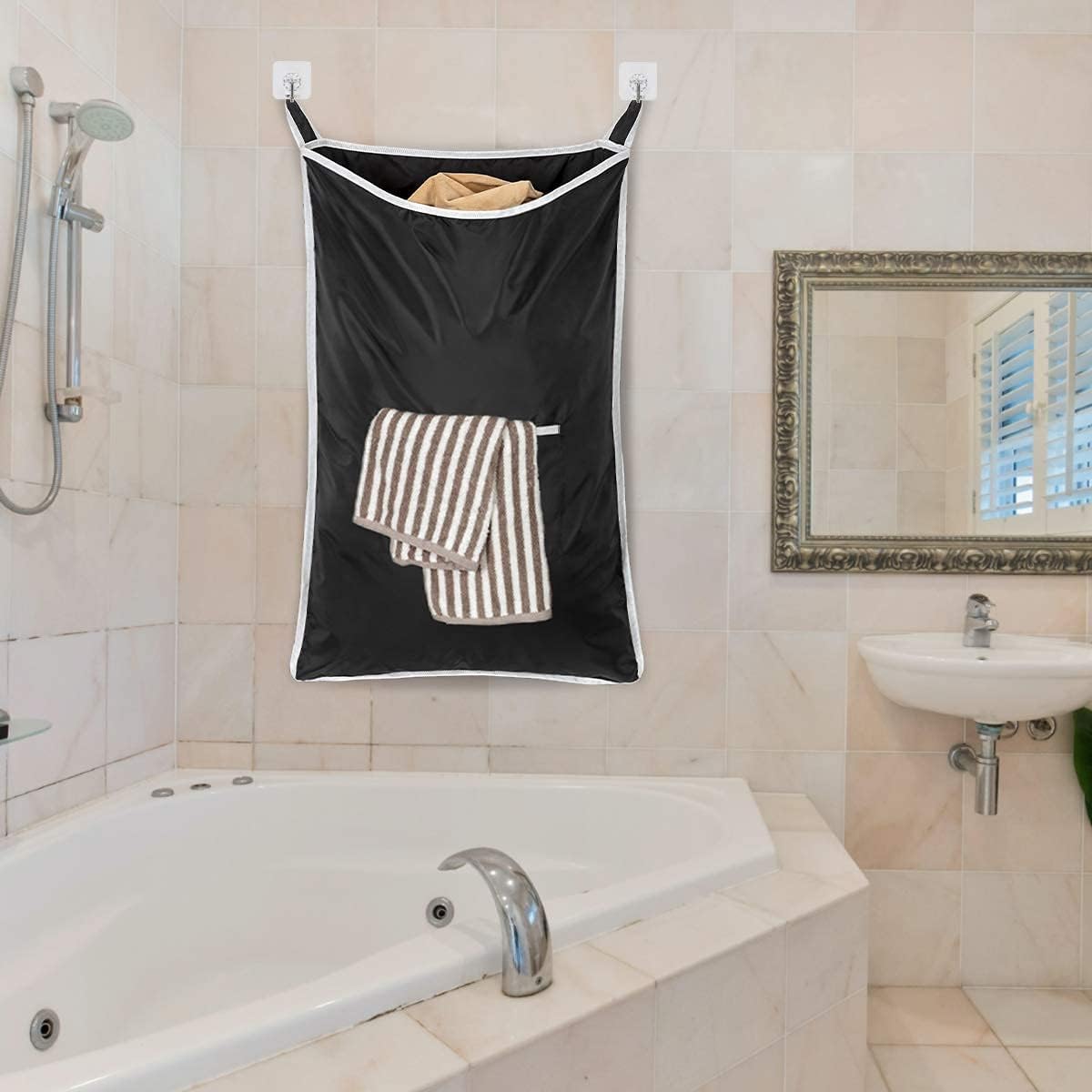 Chrislley Extra Large Hanging Laundry Hamper Bag with 2 Hook Types Door Waterproof Laundry Hamper for Holding Dirty Clothes and Saving Space (Black)