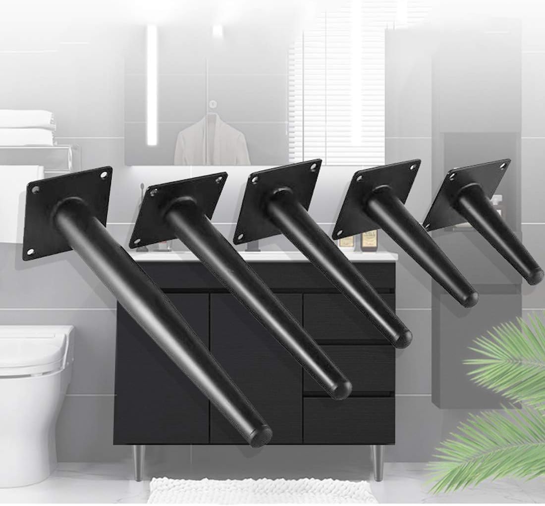 4 Pack 34 Inch Black Metal Table Legs - Tapered Furniture Legs With Mounting Hardware