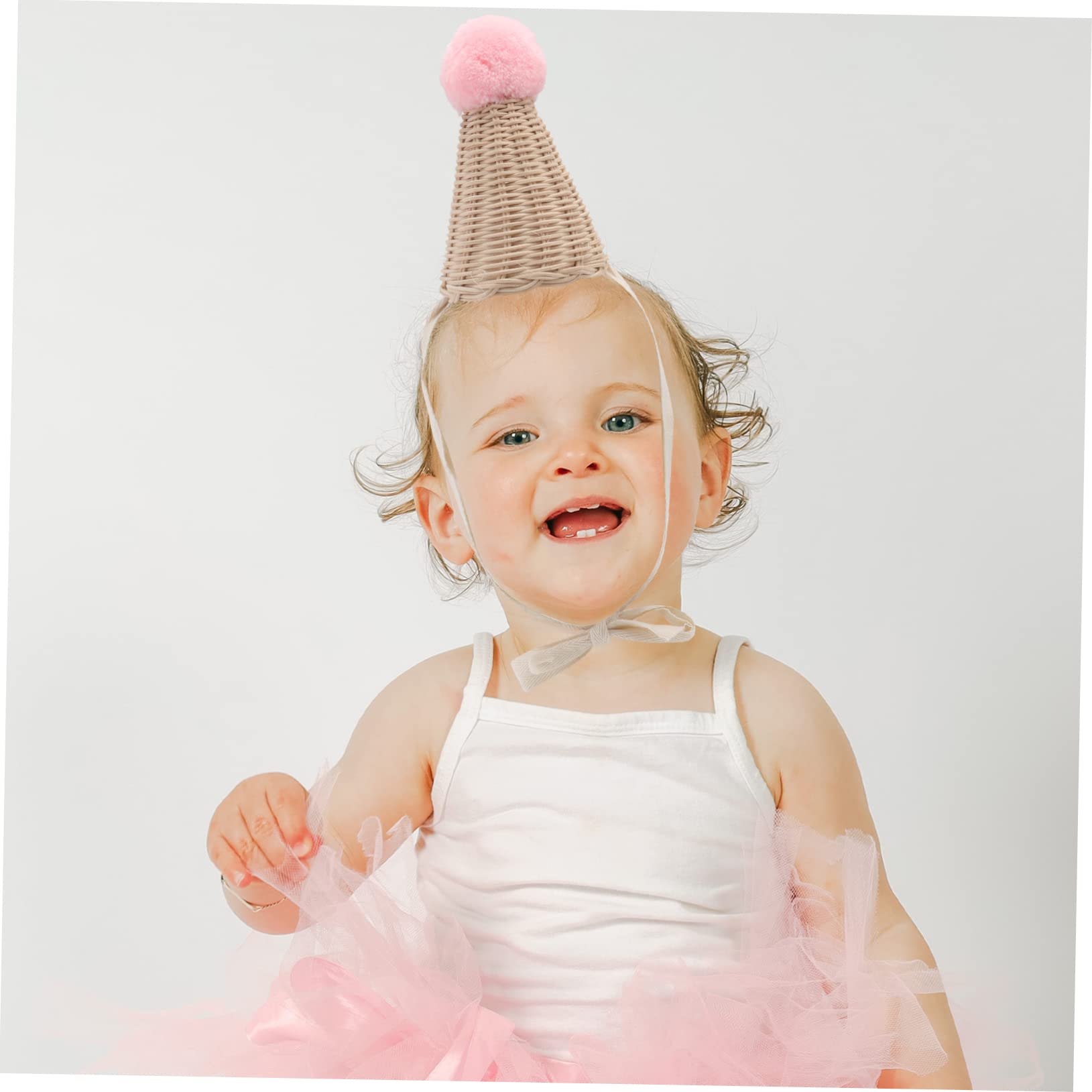Abaodam 3piezas Sombrero Divertido para Niño Niña Gorro Decorativo De Rattan Pompones Accesorio Fotográfico Adorable para Ocasiones Especiales y Disfraces