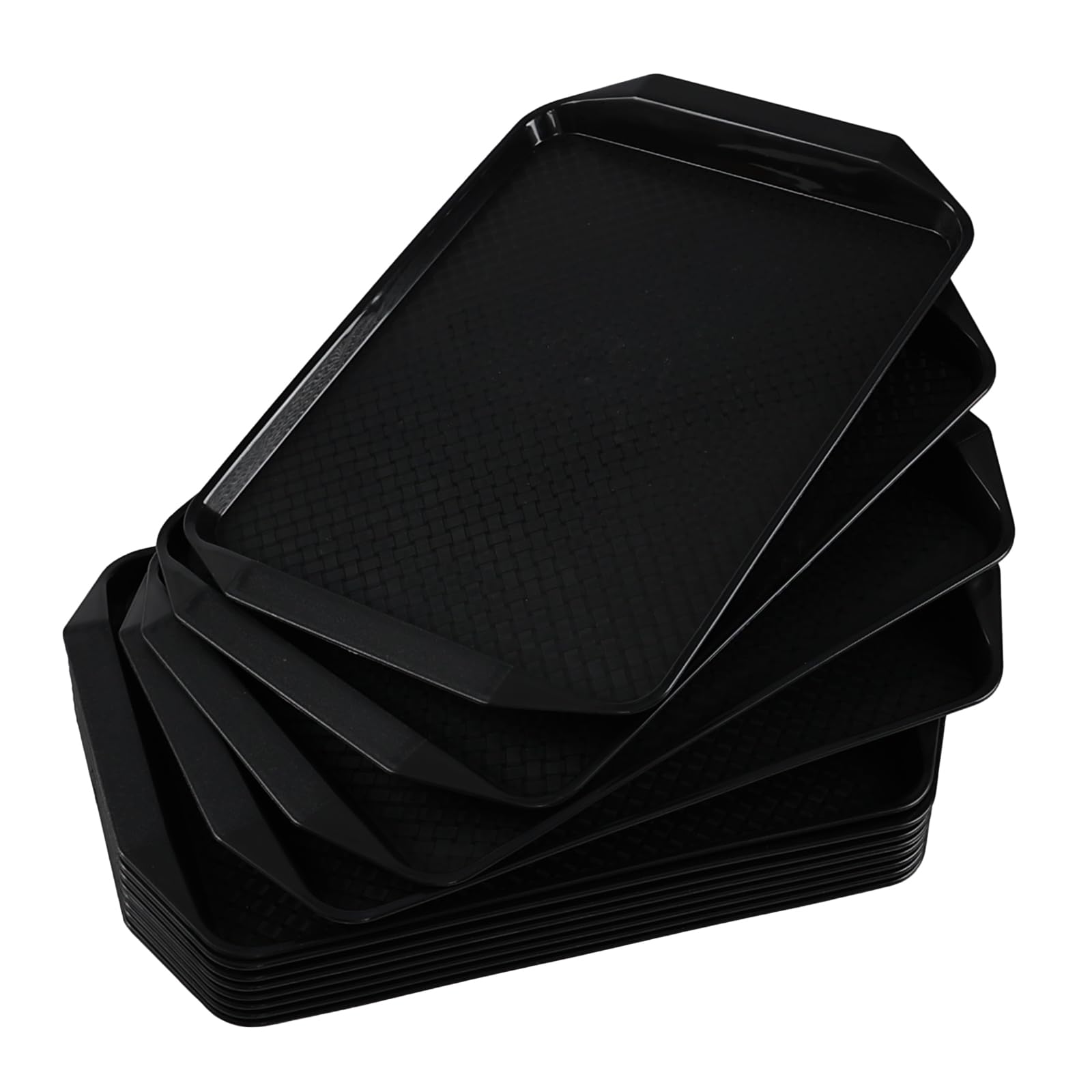 Loiycg 12 Pack Black Plastic Trays for Serving, Rectangle Fast Food Tray for Restaurant/Canteen/Bakery