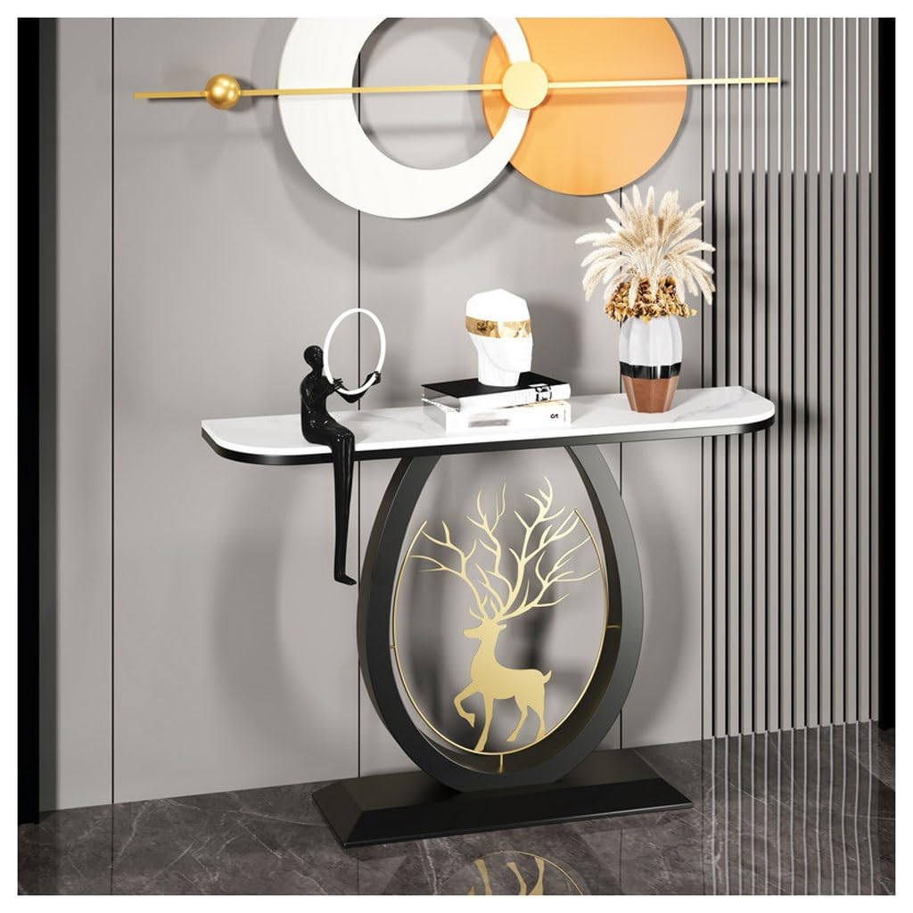 ENGENDER Console Tables Rock Slab Entryway Table Modern Cabinet Chinese Semicircular End(Black,120 * 30 * 80cm)