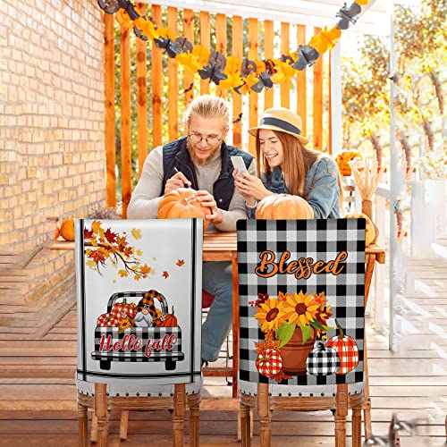 4 Pcs Fall Chair Covers Fall Dining Room Seat Covers For Thanksgiving Fall Decorations Dining Chair Slipcovers For Kitchen Farmhouse Decor Maple Buffalo Plaid Truck #TOP6