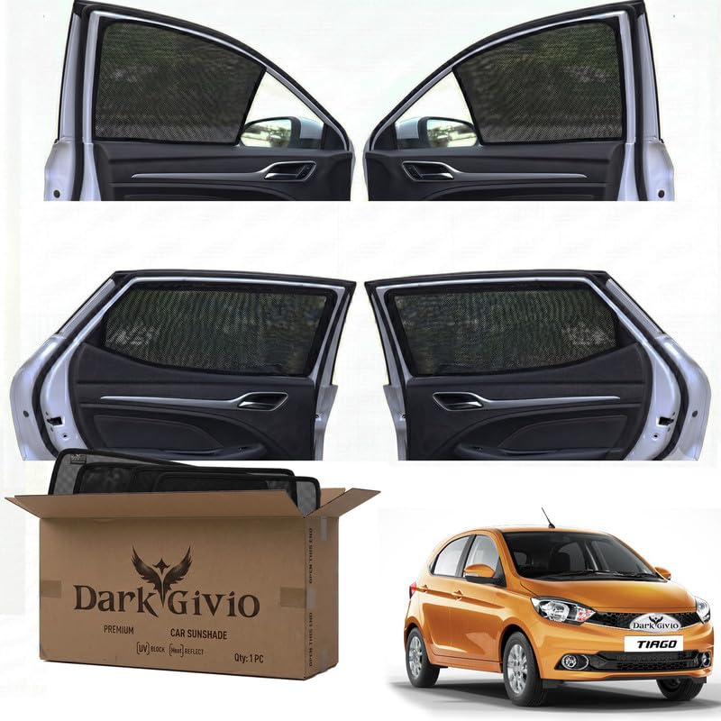 Image of Car Window Sun Shade Protector for Tiago | Exact Fit Non-Magnetic Half Cut Sunshade (Set of 4 /6) | UV Blocker Side Window Car Curtains & Interior Accessory