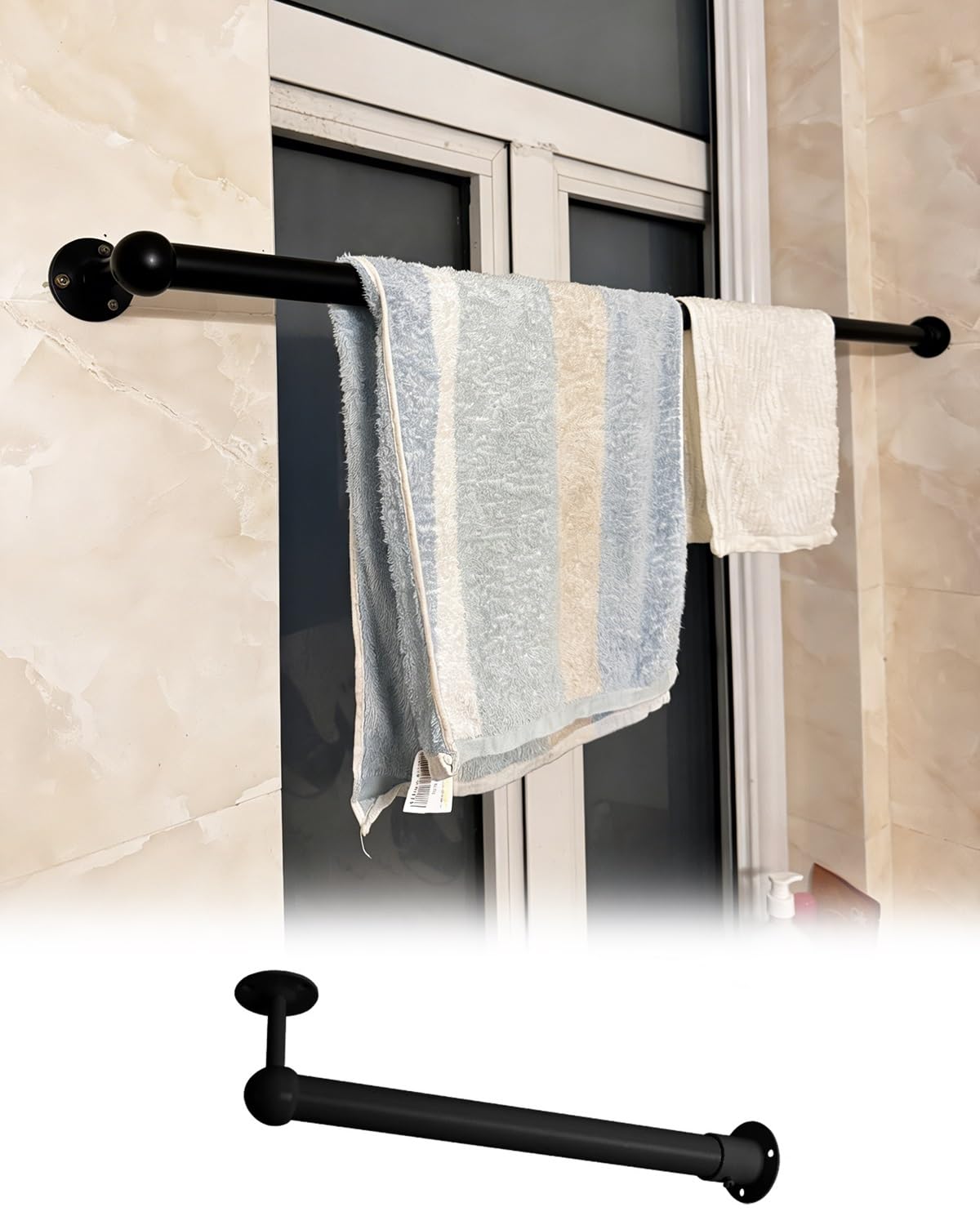 Closet Rod, Spigot for Hanging in Corner Wardrobe, Round Clothes Rack for Bathroom Ceiling to Wall Replacement Clothes Organizer(White,140cm/55.1in/4.6ft)