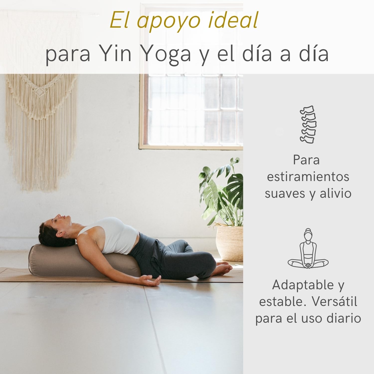 Lotuscrafts Rollo de Yoga para Yin Yoga Ø24 cm - Rollo de Yoga con Relleno de Espelta - Funda de Algodón Lavable - Rollo de Yoga para Yoga Restaurativo - Certificado Gots