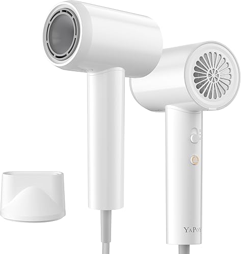 YAPOY Secador de pelo, 200 millones de iónicos, secado rápido de 110,000 RPM, reducción del encrespamiento, termocontrol inteligente, bajo ruido,