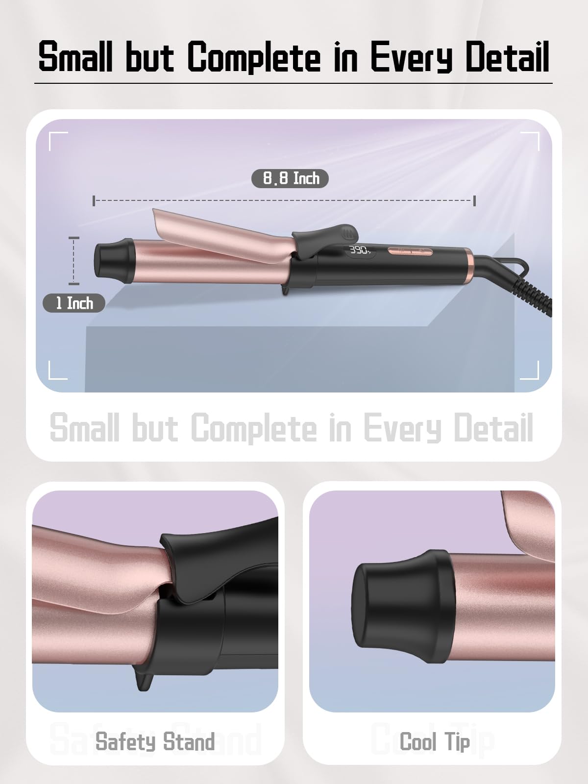 2.5 cm Mini Lockenstab Reisefreundlicher Lockenstab für kurzes Haar, tragbarer Lockenwickler mit 5 Heizstufen