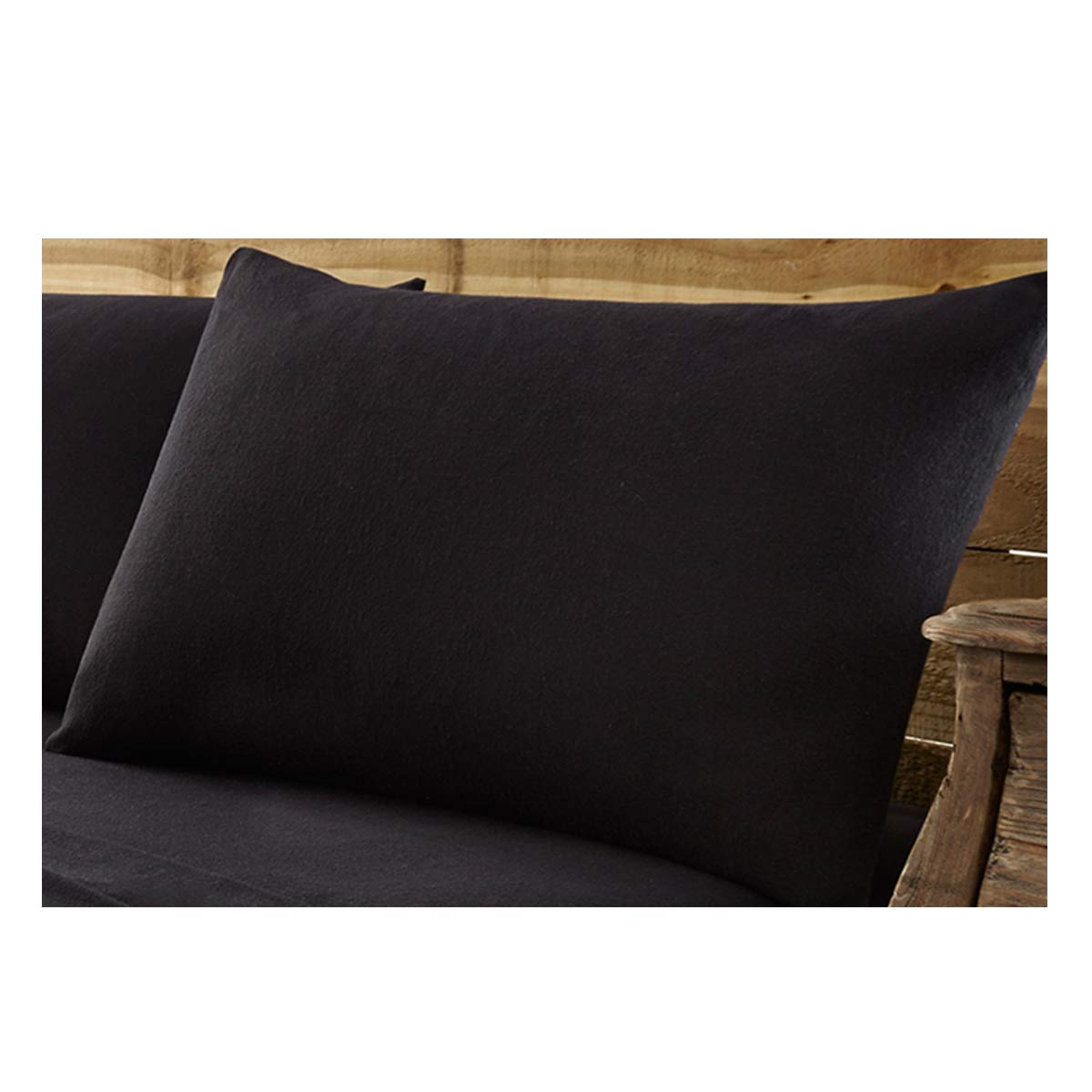 Gaveno Cavailia Luxury Brushed 100% Cotton Plain Dyed Flannel Housewife Pillow Case, [ 50x75 Cm - Black ]
