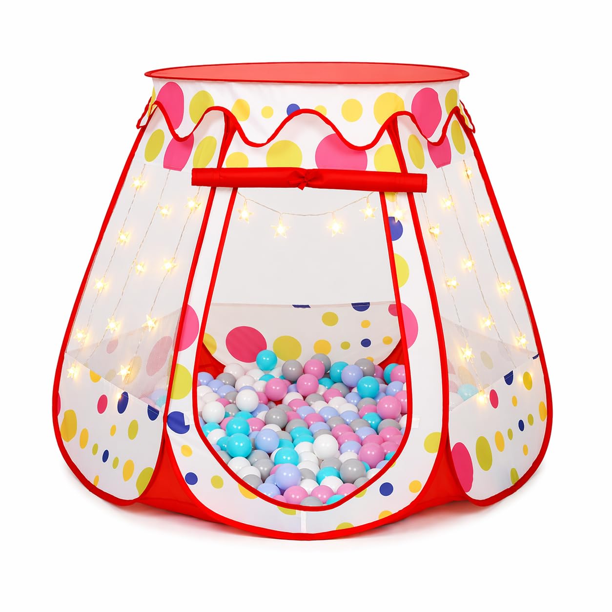 Photo 1 of PopUp Princess Tent, Toddler Girl Toys Baby Ball Pit with LED Star Lights, Foldable Kid Play Tent with Carrying Bag, Indoor Outdoor 1 2 3 Year Old Girls Toy Gift for Birthday/Christmas, Red