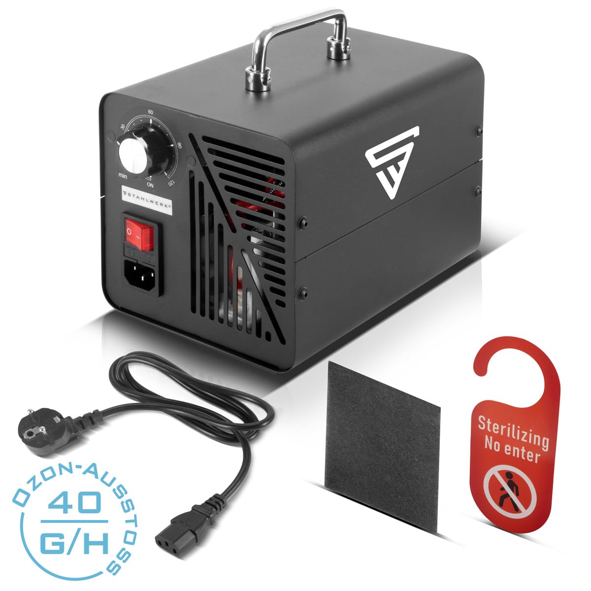 STAHLWERK Ozongenerator OG-40 ST mit 40 g/h, bis 200 qm, Dauerbetrieb- und Timer-Funktion, Ozonisator, Ozongerät, Ozon-Luftreiniger zur Neutralisation von Gerüchen in Auto, Haushalt und Bausanierung