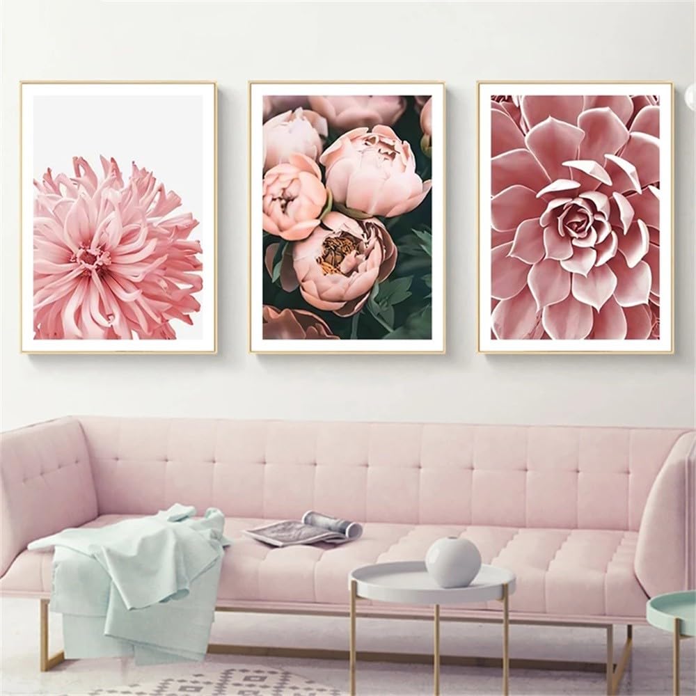 WBYZAC Botanical Posters-Peony Rose Flower Wall Art Canvas Painting Nordic Plants Flowers Posters Wall Print Pictures for Living Bedroom Kitchen Room Salon Decor-60 * 70cm*3PCS (No Frame)