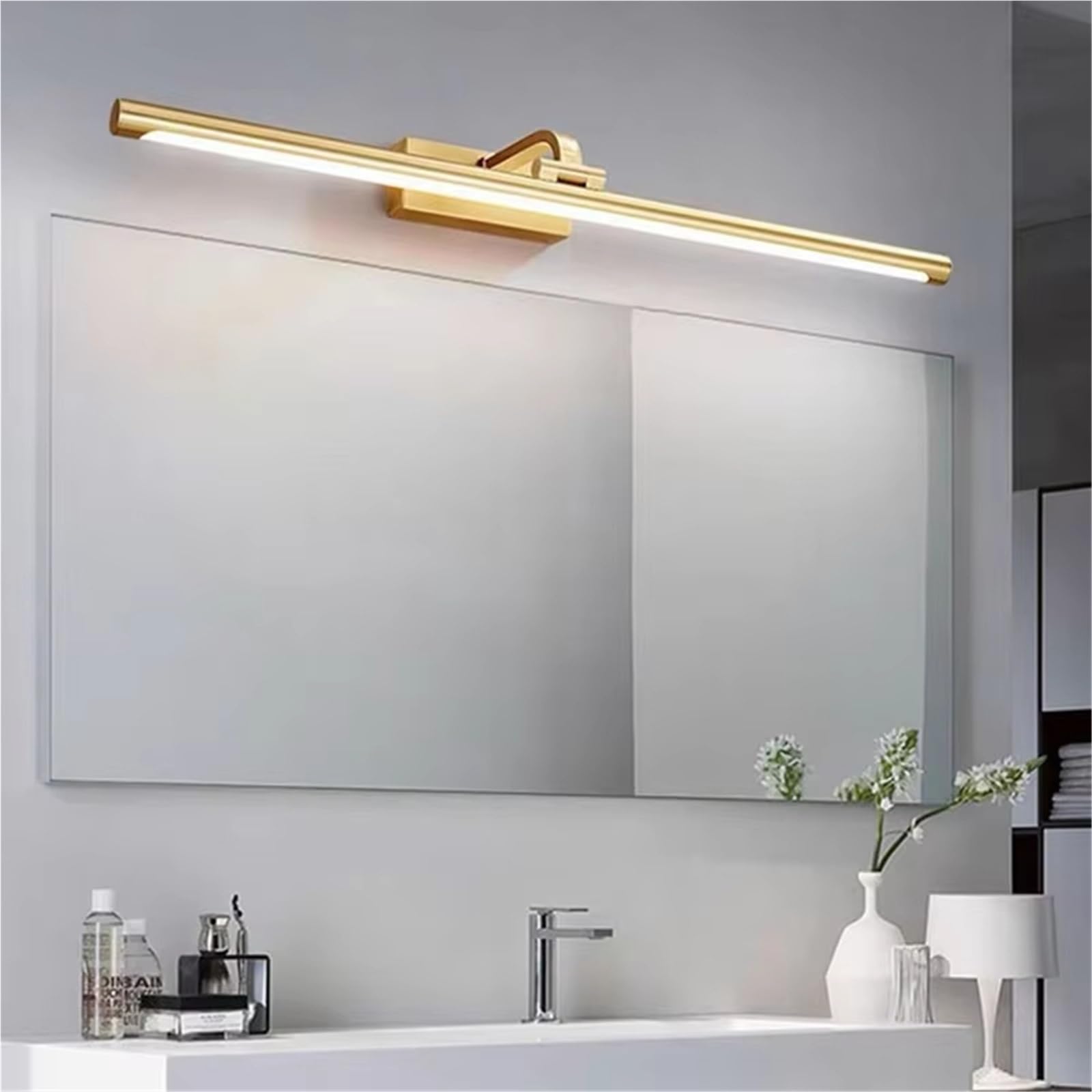 ZTCHSENZT Modern Gold Copper Wall Light Rotatable Mirror Bathroom Bedroom Sconce Brass Dropshipping Simple Lamp,White ligh-55cm