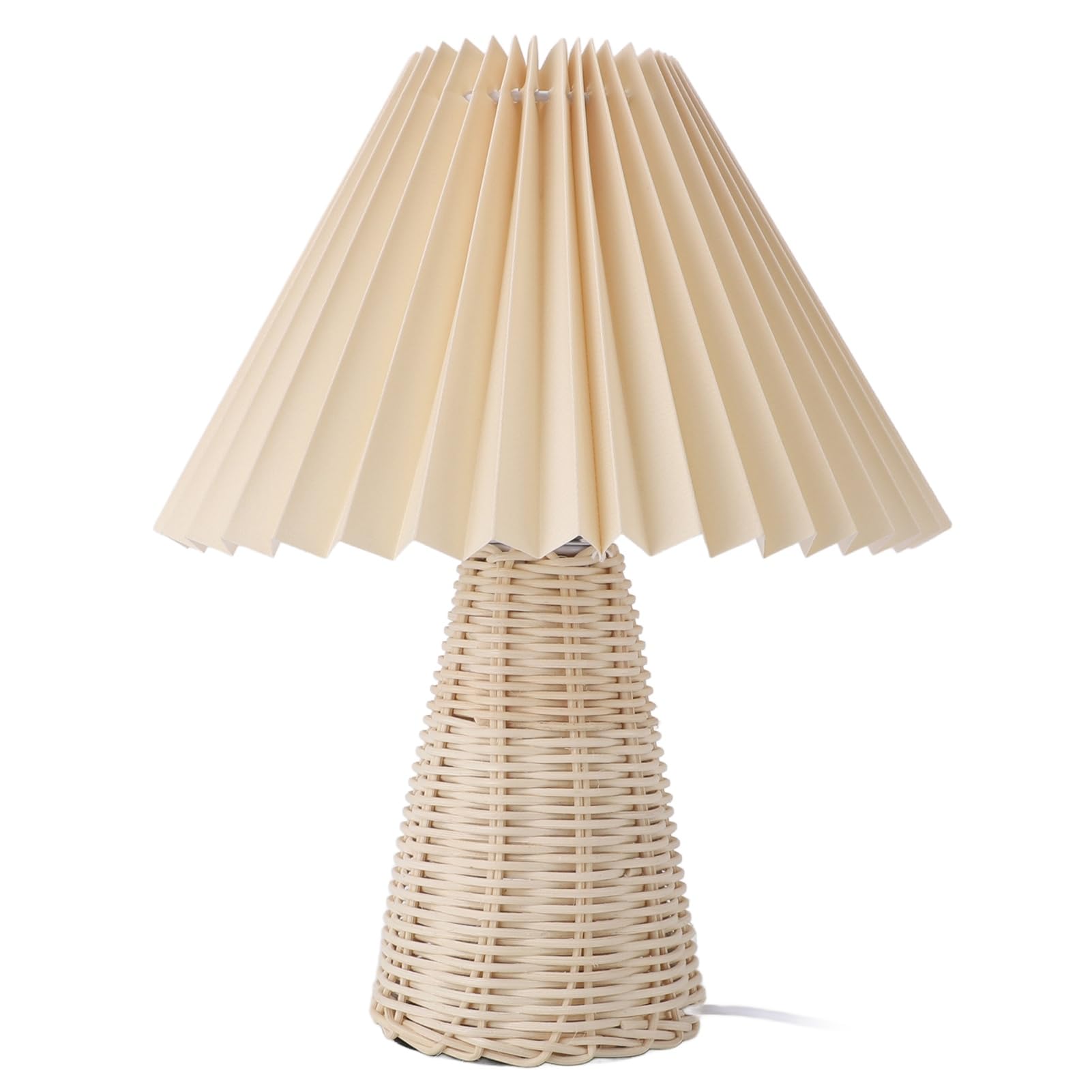 Garosa USB 5V Modern Beige Fabric Shade Rattan Base Pleated Table Lamp with Brightness Adjustable and Remote Control Timing Function for Bedside Living Room Home Office Decor