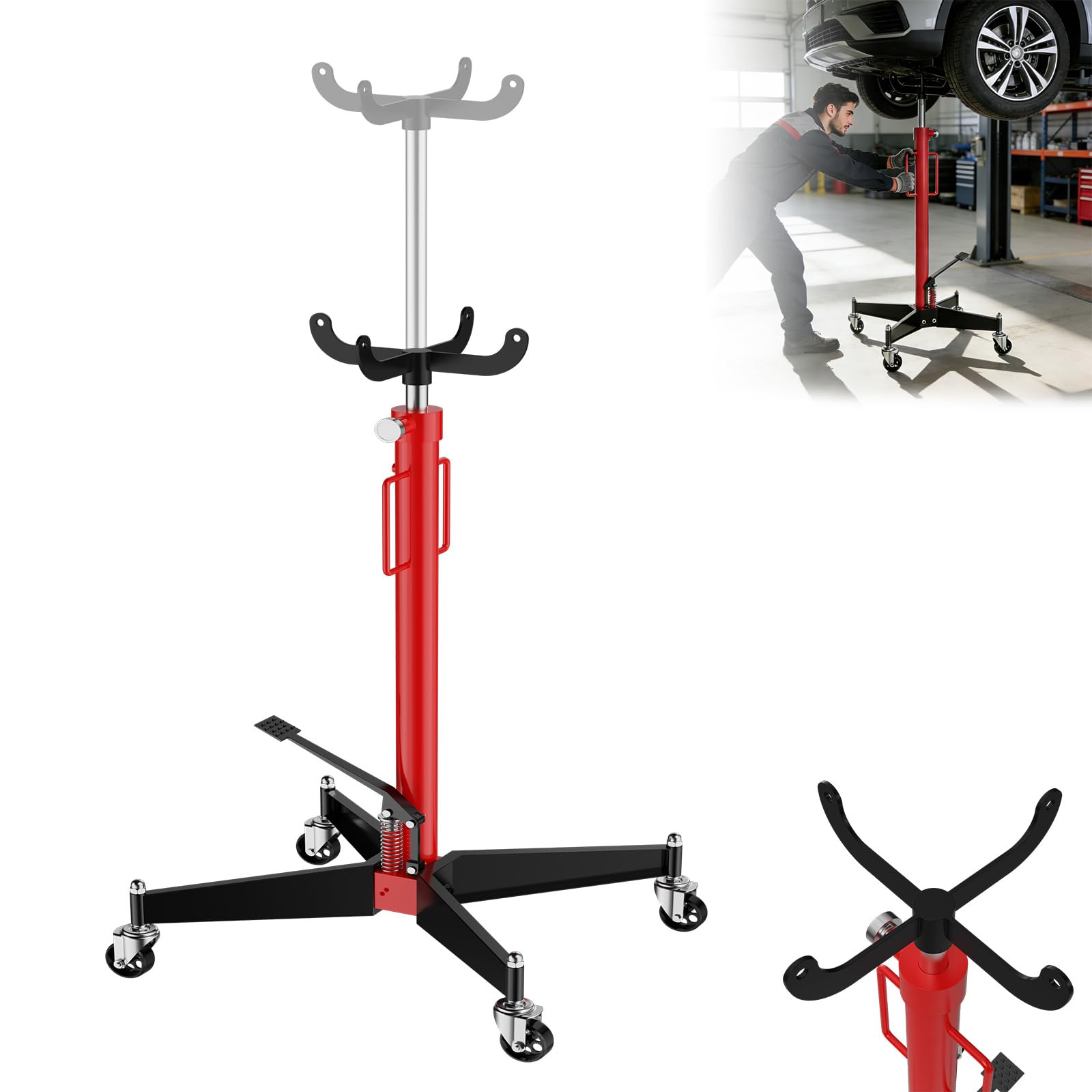 LZQ Elevador hidráulico de 500 kg, elevador de 111 – 190 cm, con pedal de pie, regulable sin niveles, 4 ruedas giratorias, para motor y transmisión