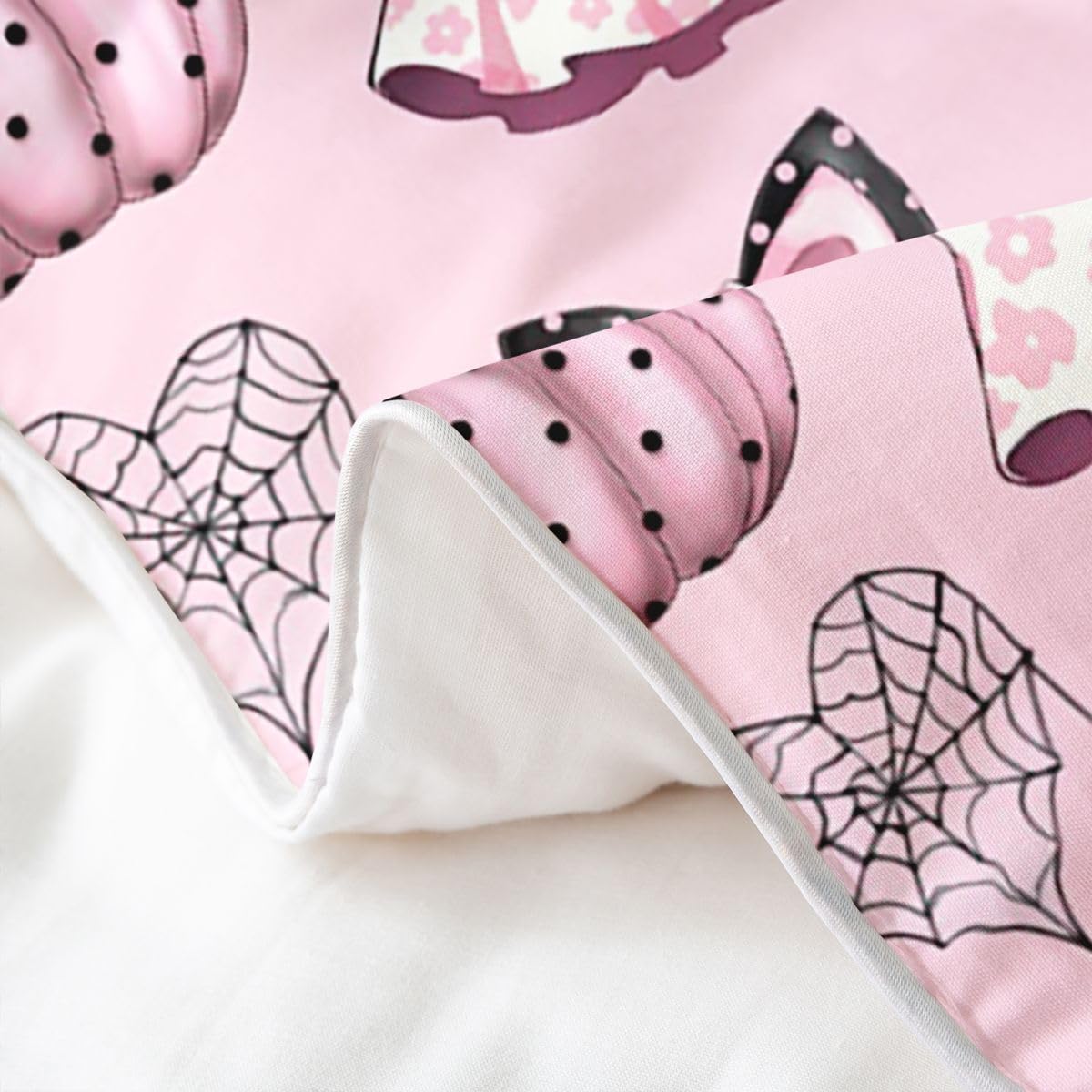 Loussiesd Happy Halloween Copripiumino 100% Cotone Letto King per Bambini | Set di biancheria da letto floreale rosa a pois con fiocco fantasma zucca cuore ragnatela floreale 2 pezzi decorazione
