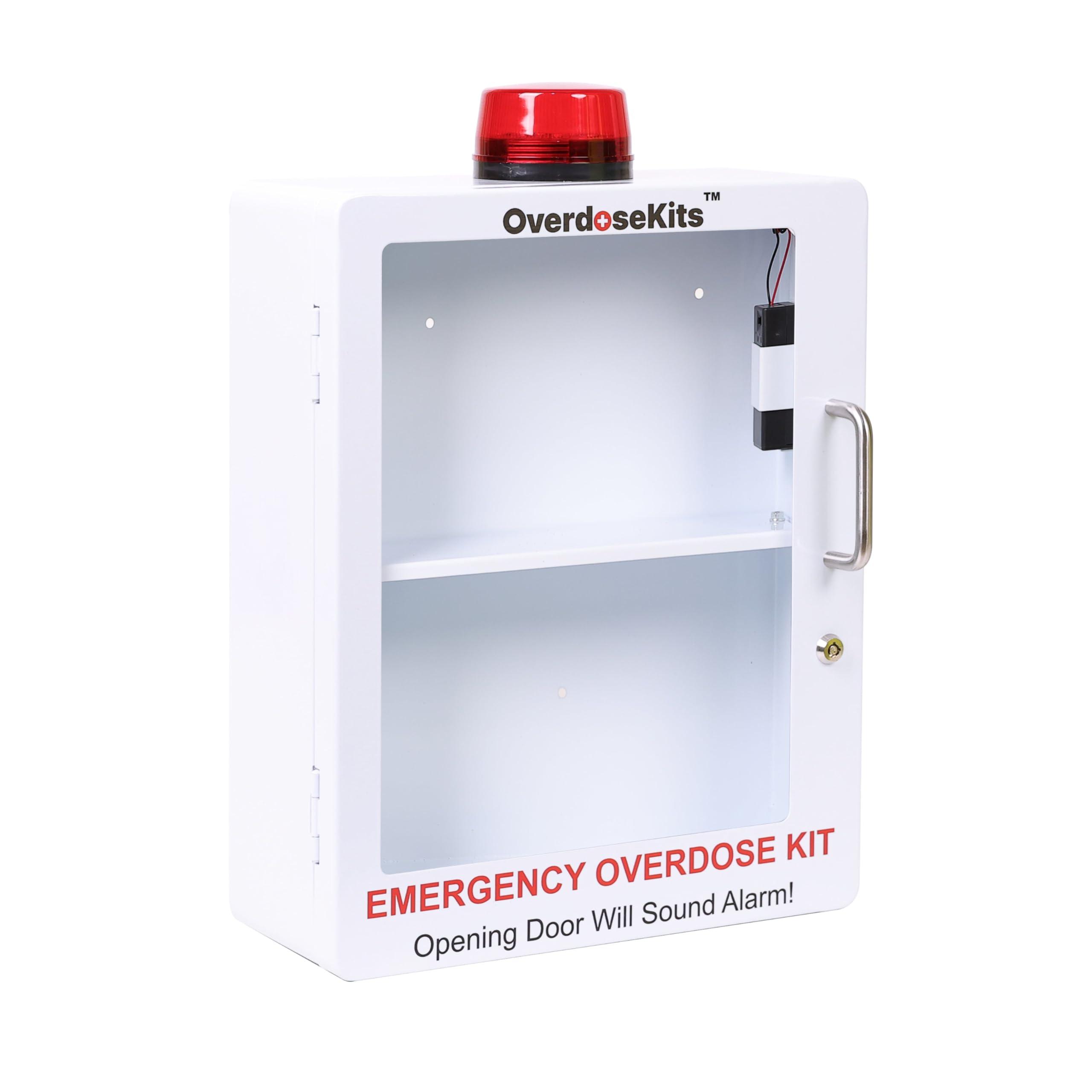 Large Naloxone Overdose Emergency Kit Cabinet – Holds 6-8 Naloxone Boxes or a First Aid/Bleeding Control Kit – Wall-Mounted Cabinet - Alarm &amp; Locking System (Naloxone Not Included) (White)