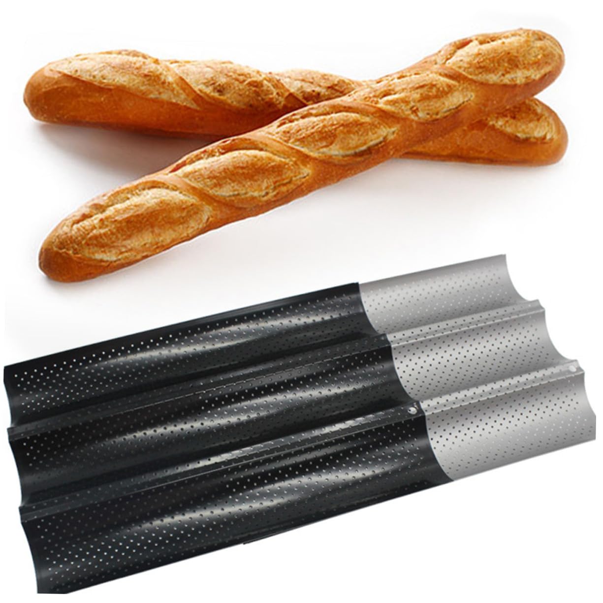 Cabilock Brotbackform Baguette Backblech aus Langlebigem Material Wellenform für Knusprige Baguettes Backzubehör für Küche und Bäckerei Schwarz Leicht zu Reinigen