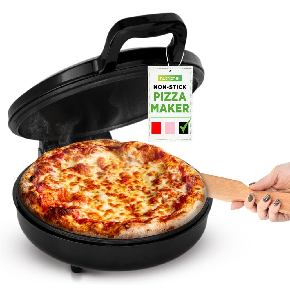 NutriChef Forno Pizza, Cuoci Pizza, Uova, Toast, Pancake e Piadina, 1500 Watt, 30 cm, 80–200°C, Manici Termici Salvaspazio, Pizza Fatta in Casa Croccante, Pizza Surgelata, per Pizzaiolo, Nero