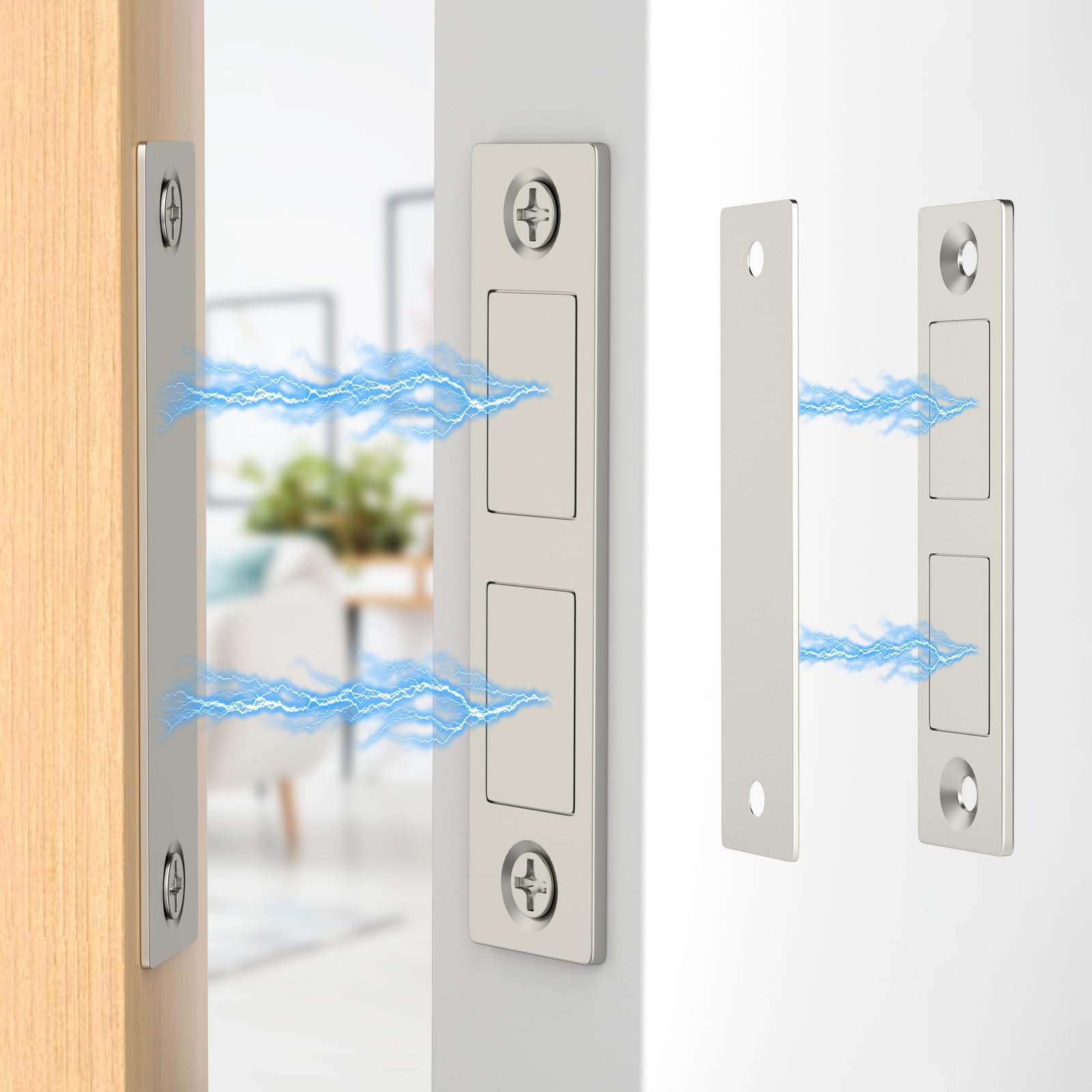 Magnetic Door Catch, Jiayi 30 LB Cabinet Door Magnetic Catch Heavy Duty, 2 Pack Magnets Door Closer, Screw on Magnet Closet Door Catch, Double Drawer Magnets Latch for Wardrobe Cabinets Closing