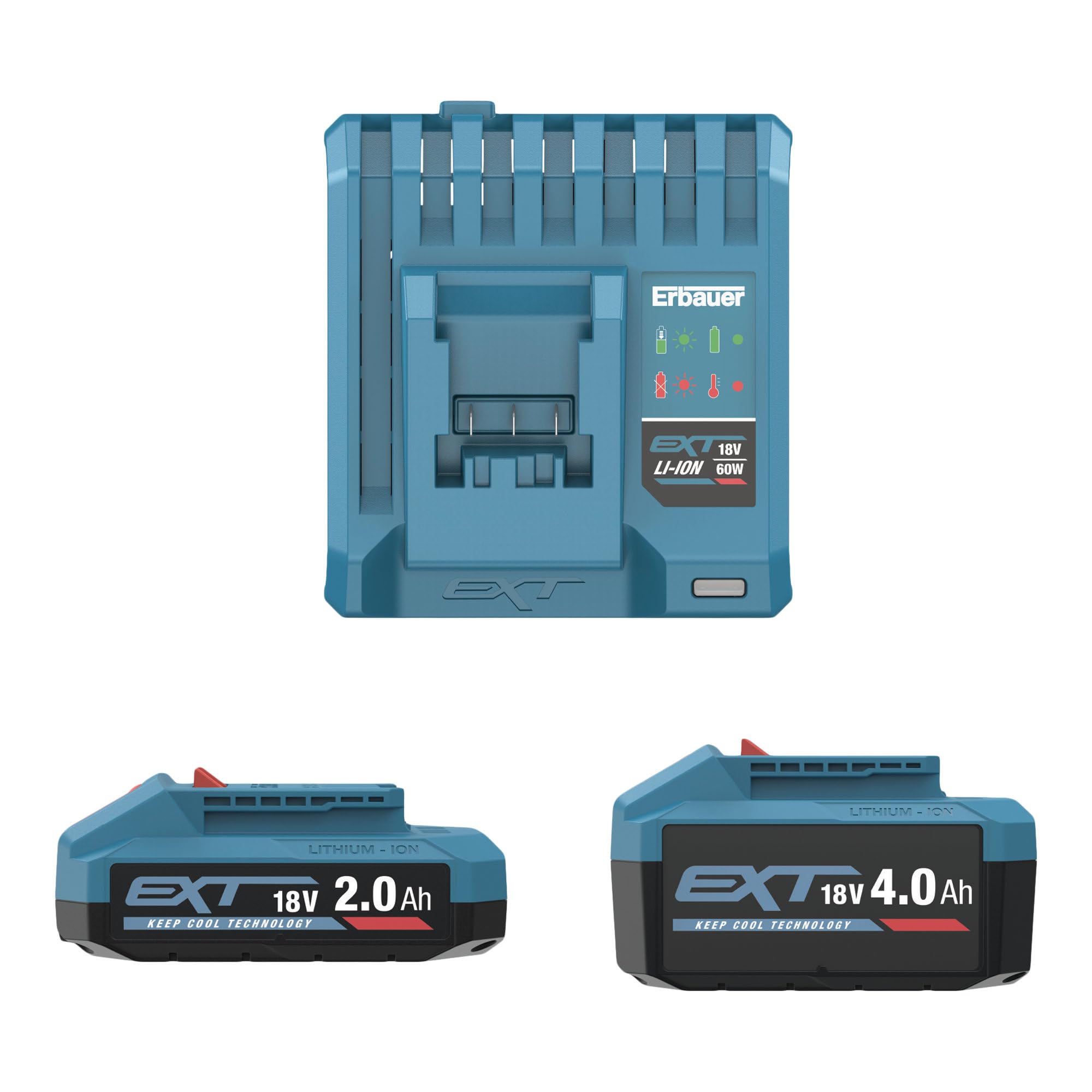Erbauer - Kit cargador y 2 baterías de iones de litio (2 Ah + 4 Ah 240 V)