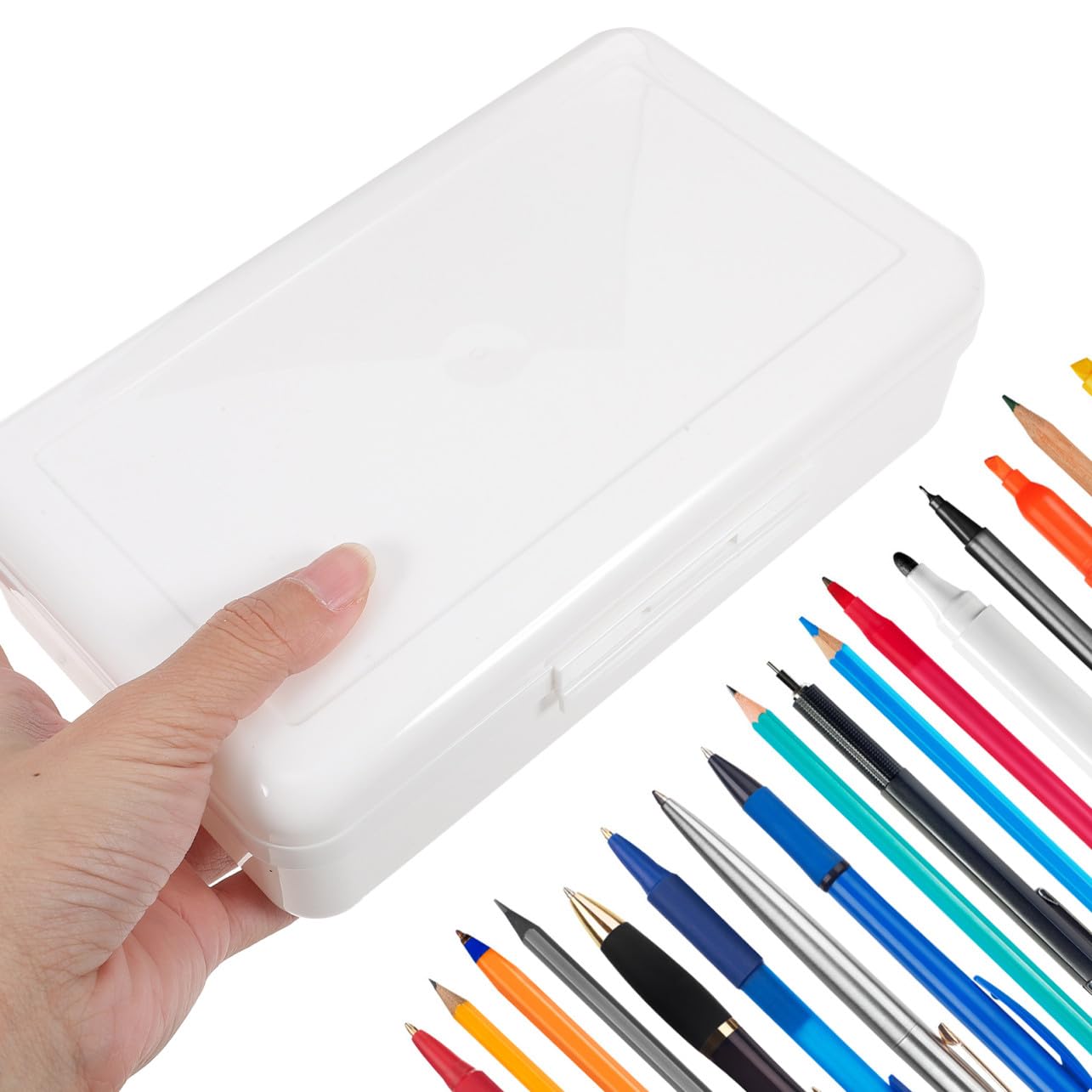 TEHAUX 5pièces Boîte à Crayons Plastique Empilable avec Couvercle Trousse Simple Et Pratique pour Étudiants Rangement De Fournitures Scolaires Couleur Blanche