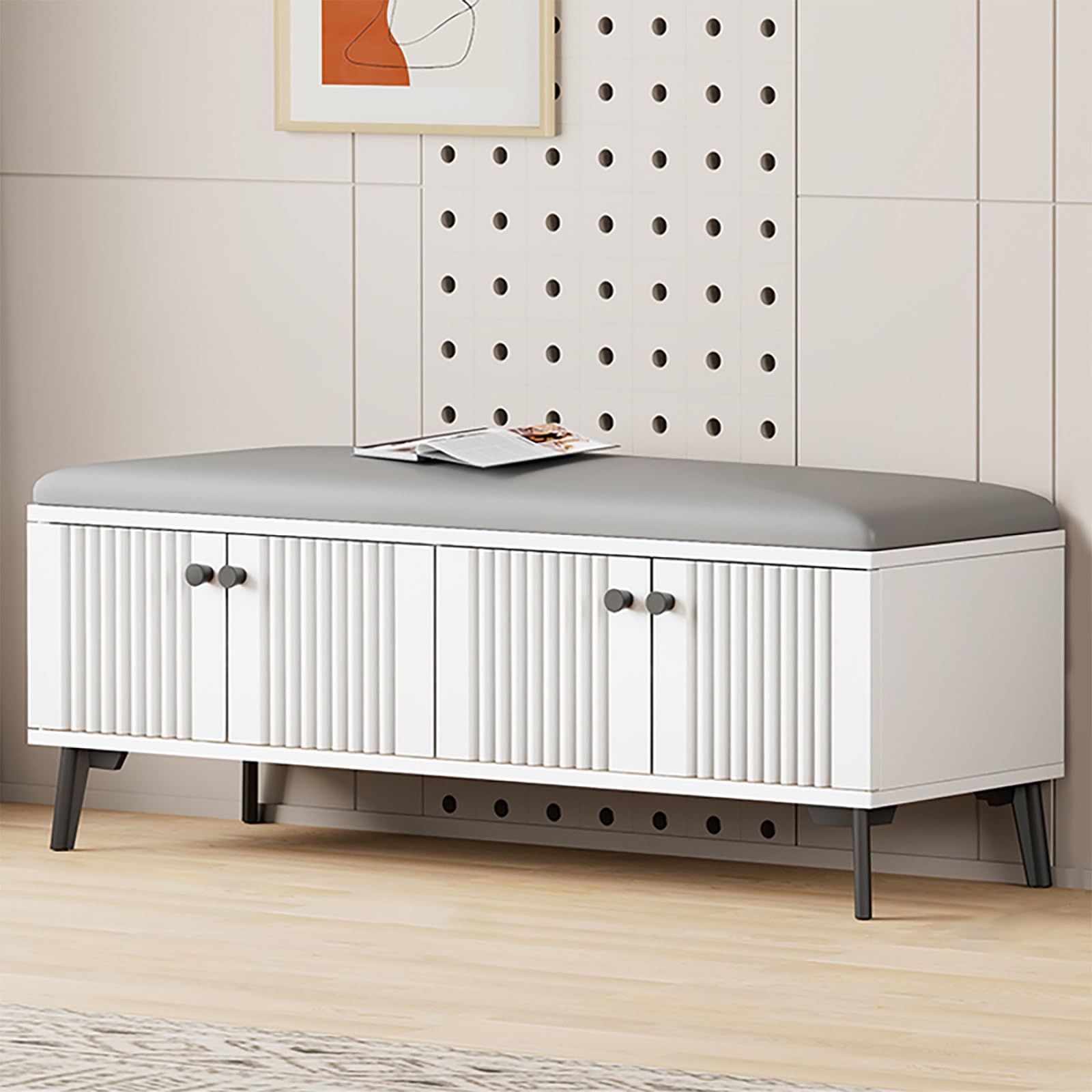 Banc de Rangement à Chaussures Blanc Premium avec Assise Rembourrée