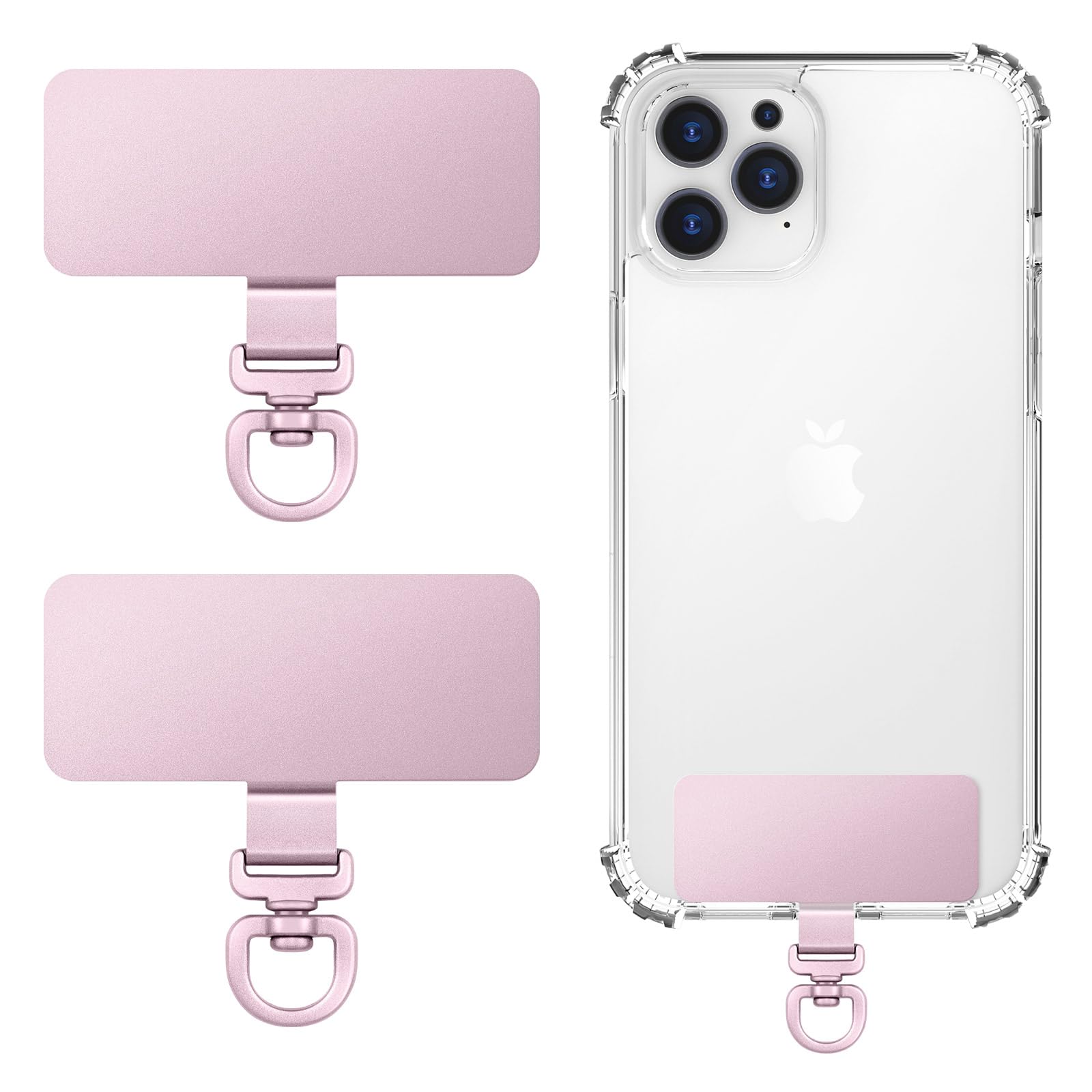 Moko Unisex Rose Gold 2 Pack Metal Phone Tether Tabs, Rotatable 360° Phone Lanyard Patch, Rectangle Tether Tab For Most Full Coverage Cases, Universal Cellphone Strap Tab For Iphone Wrist Crossbody Strap,