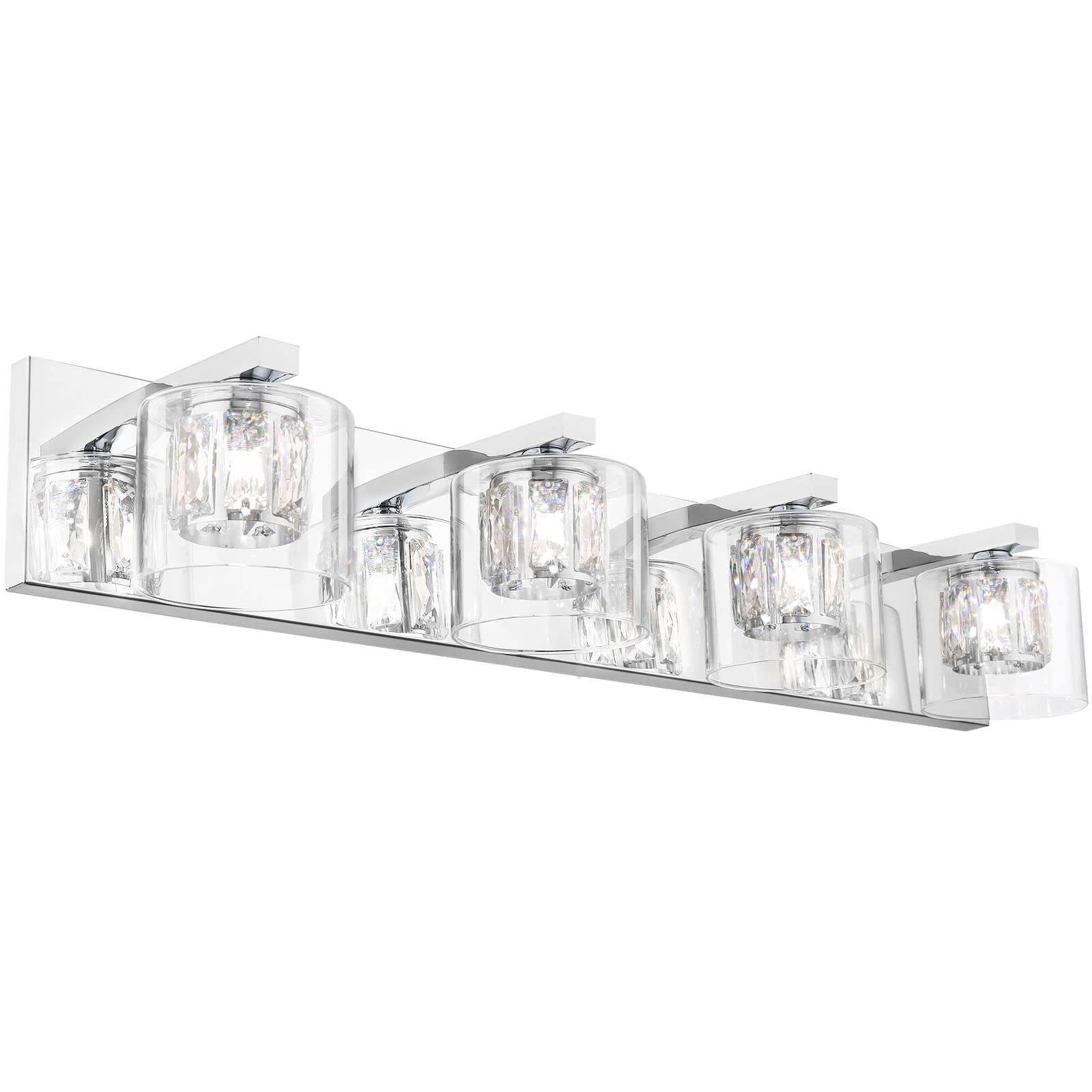 4-Light Bathroom Vanity Light Fixtures, 29 inch LED Bathroom Chrome Vanity Lights, Modern Crystal Bathroom Light Fixtures Wall Lamps for Bathroom Living Room (Chrome, 4 Light)