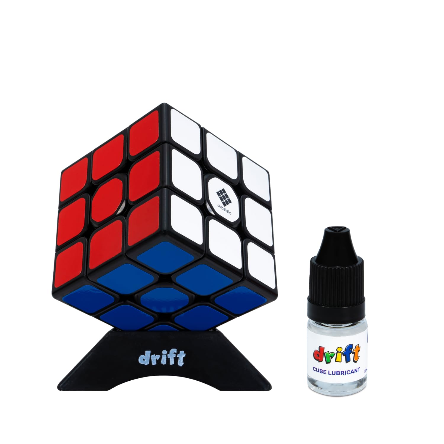 Cubelelo Drift 3x3 Black with Cube Lubricant and Stand Combo | High-Performance Speed Cube | Smooth Turning & Durable | Ideal for Beginners & Pros | Suitable for Kids & Adults