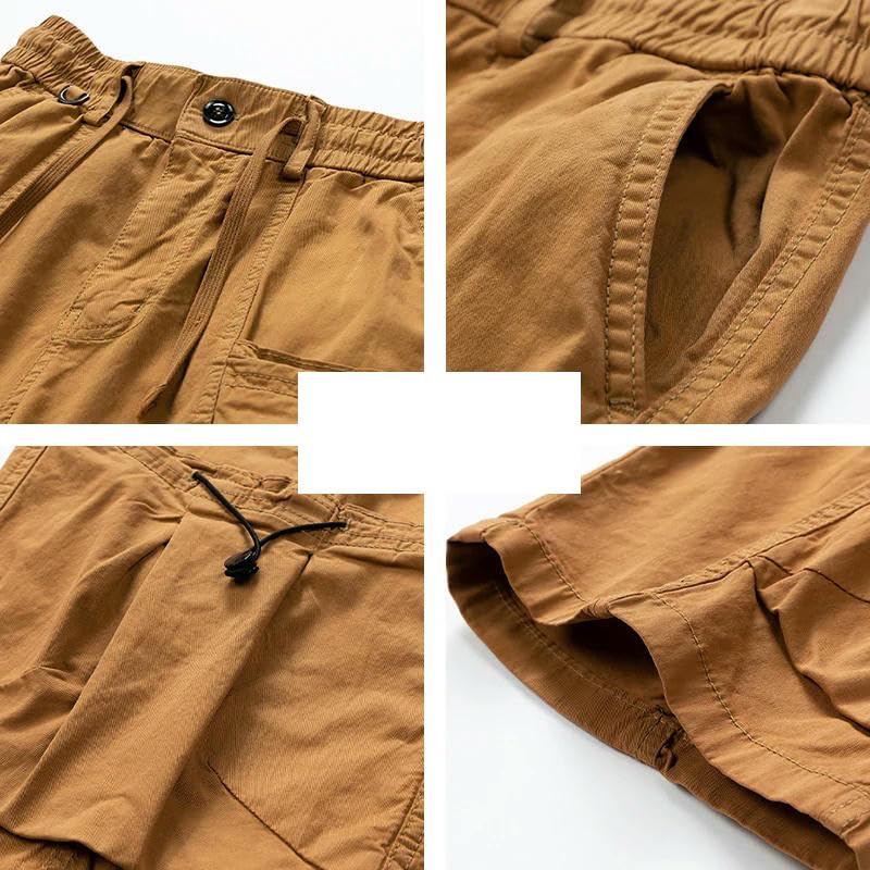 Pantalones cortos cargo suaves para hombre, de color liso, liso, con muchos bolsillos, estilo elástico suelto