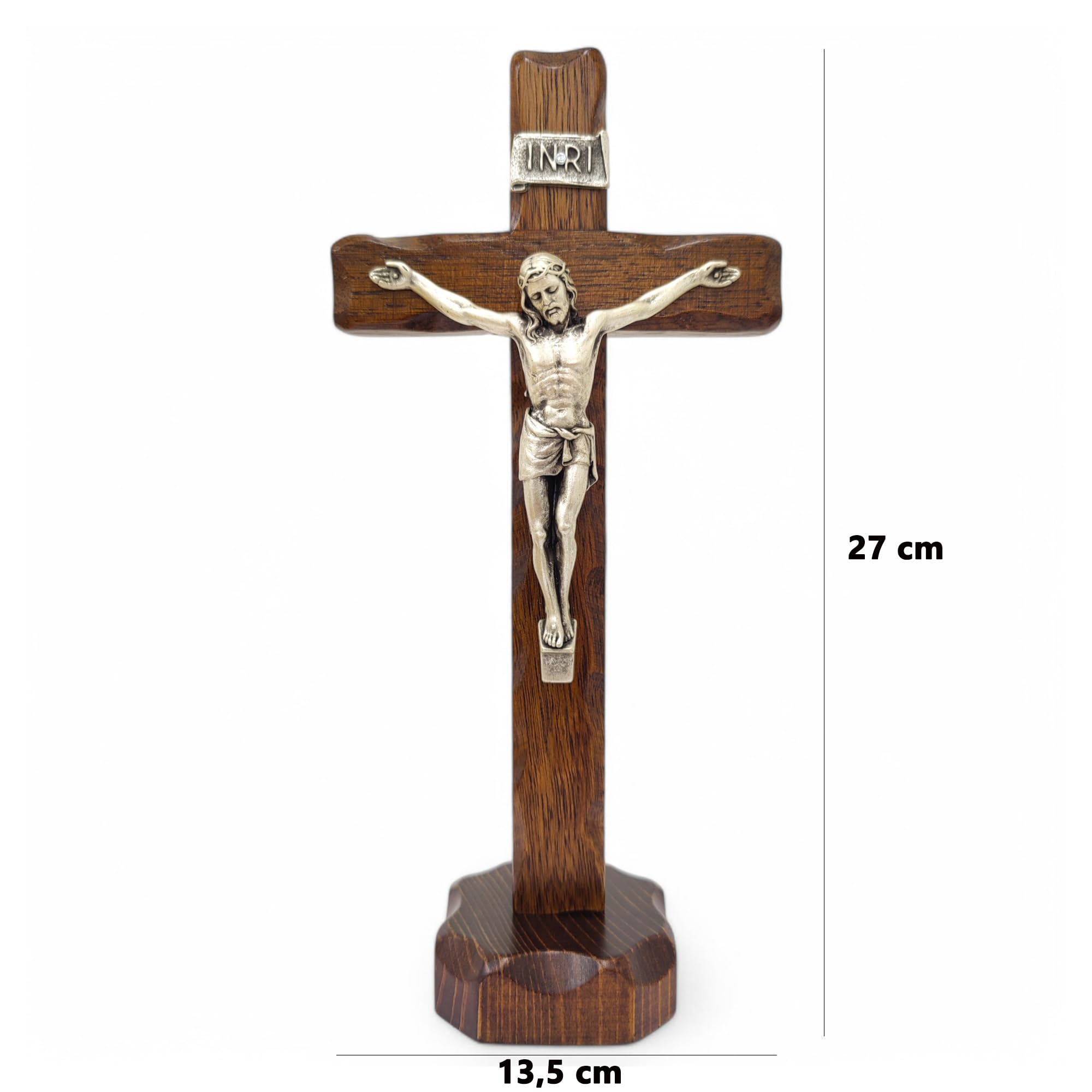 La Balestra Crocifisso da Tavola - Artigianale Made in Italy Cristo e INRI Placcati Argento 999 - Crocifissi da Tavola in Legno, Cura e Precisione dei dettagli di Gesù Crocifisso - 27X13,5 cm